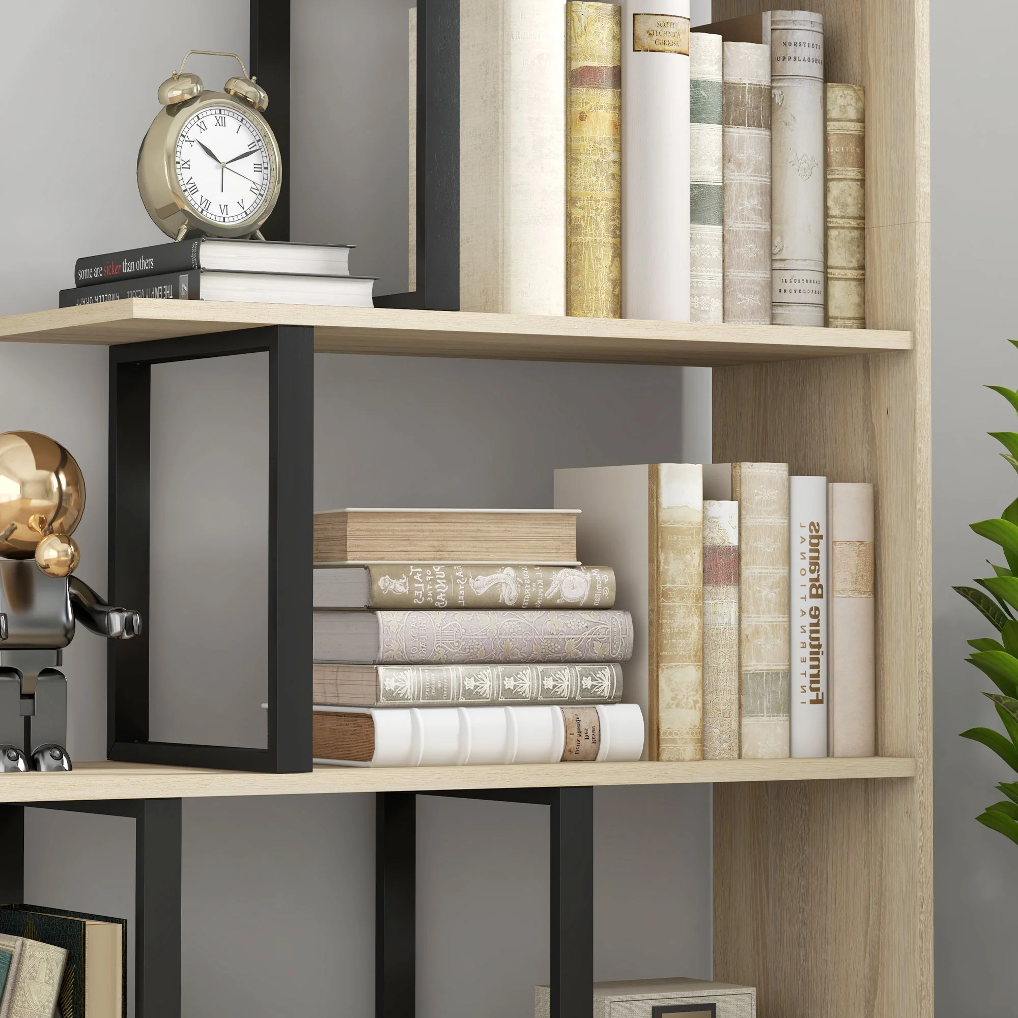 HOMCOM 5-Tier Ladder Shelf Display Plant Stand Home Office Ladder Oak - Image 8