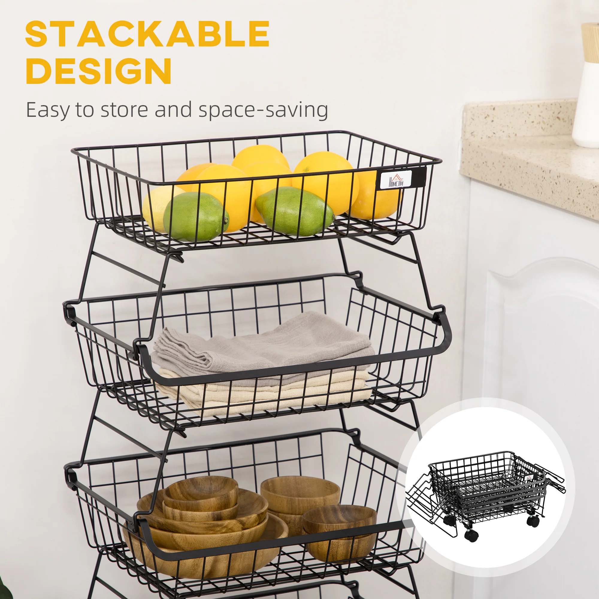 HOMCOM 5 Tier Storage Trolley Cart Vegetable Rack with Wheels for Kitchen - Image 5