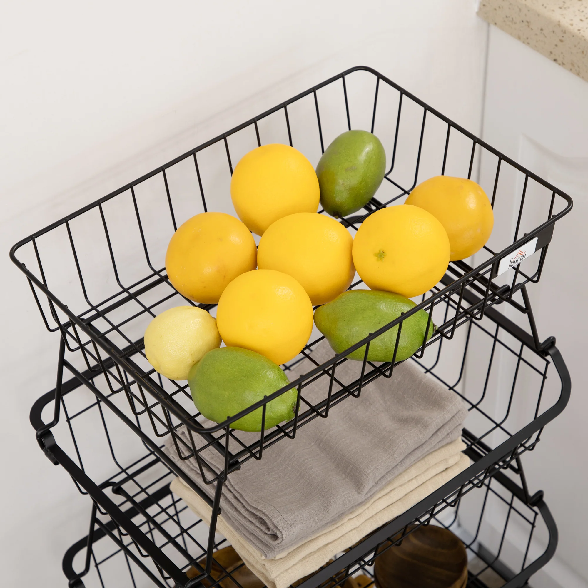 HOMCOM 5 Tier Storage Trolley Cart Vegetable Rack with Wheels for Kitchen - Image 9