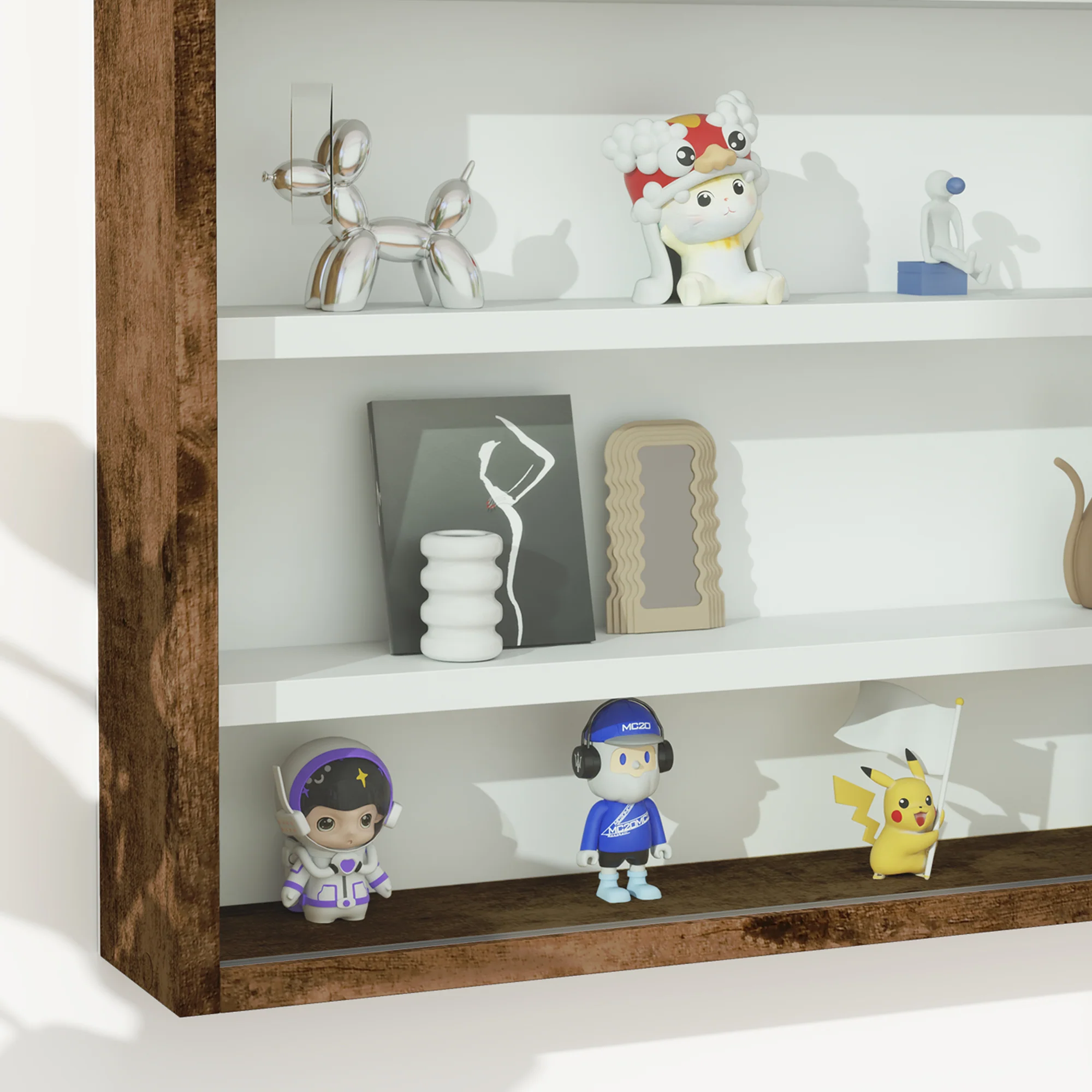 HOMCOM 5-Tier Wall Display Shelf Unit Cabinet W/ Shelves Glass Doors - Image 9
