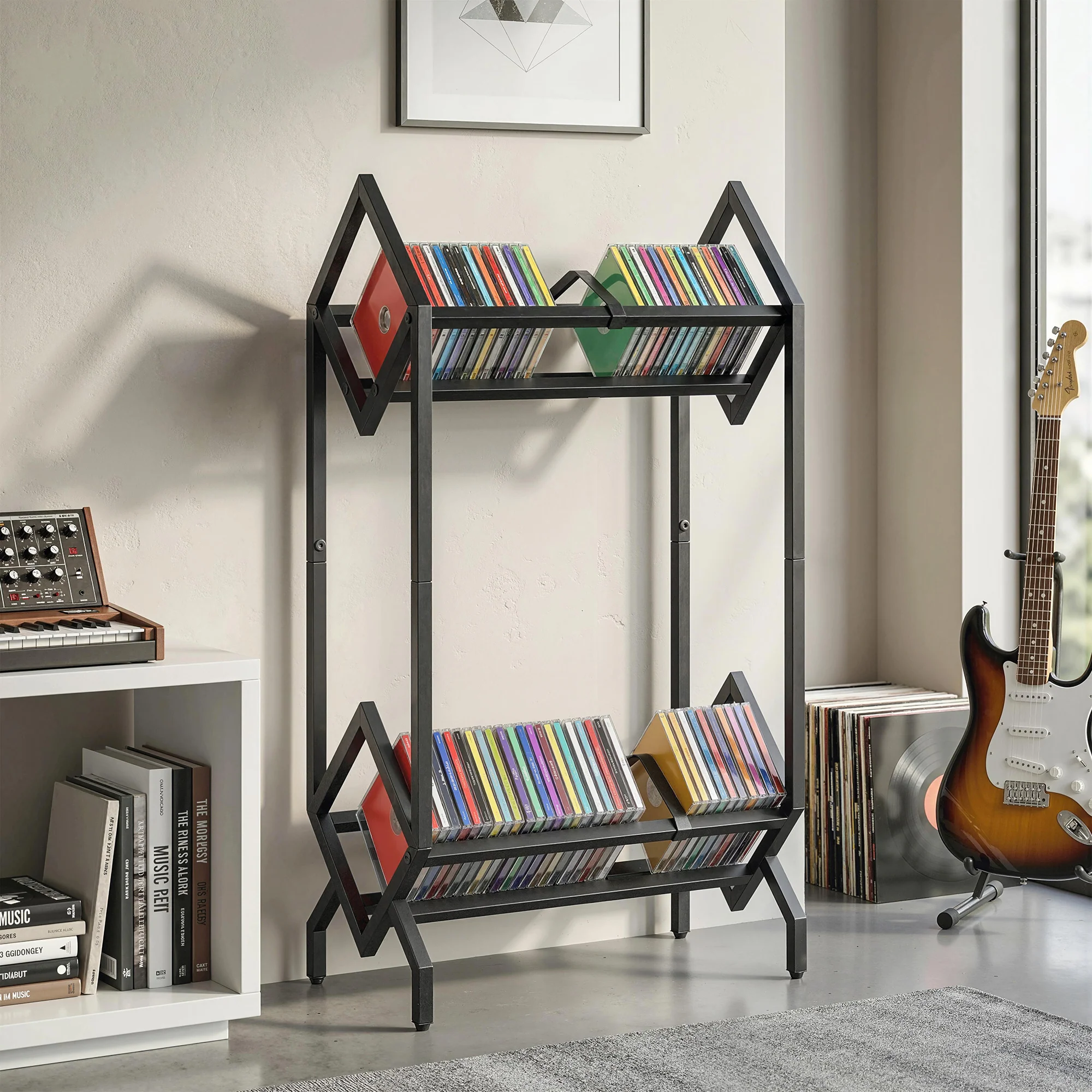 HOMCOM 50 CD Storage Rack, 2-Tier Metal Display Rack for CDs, DVDs, Black - Image 2