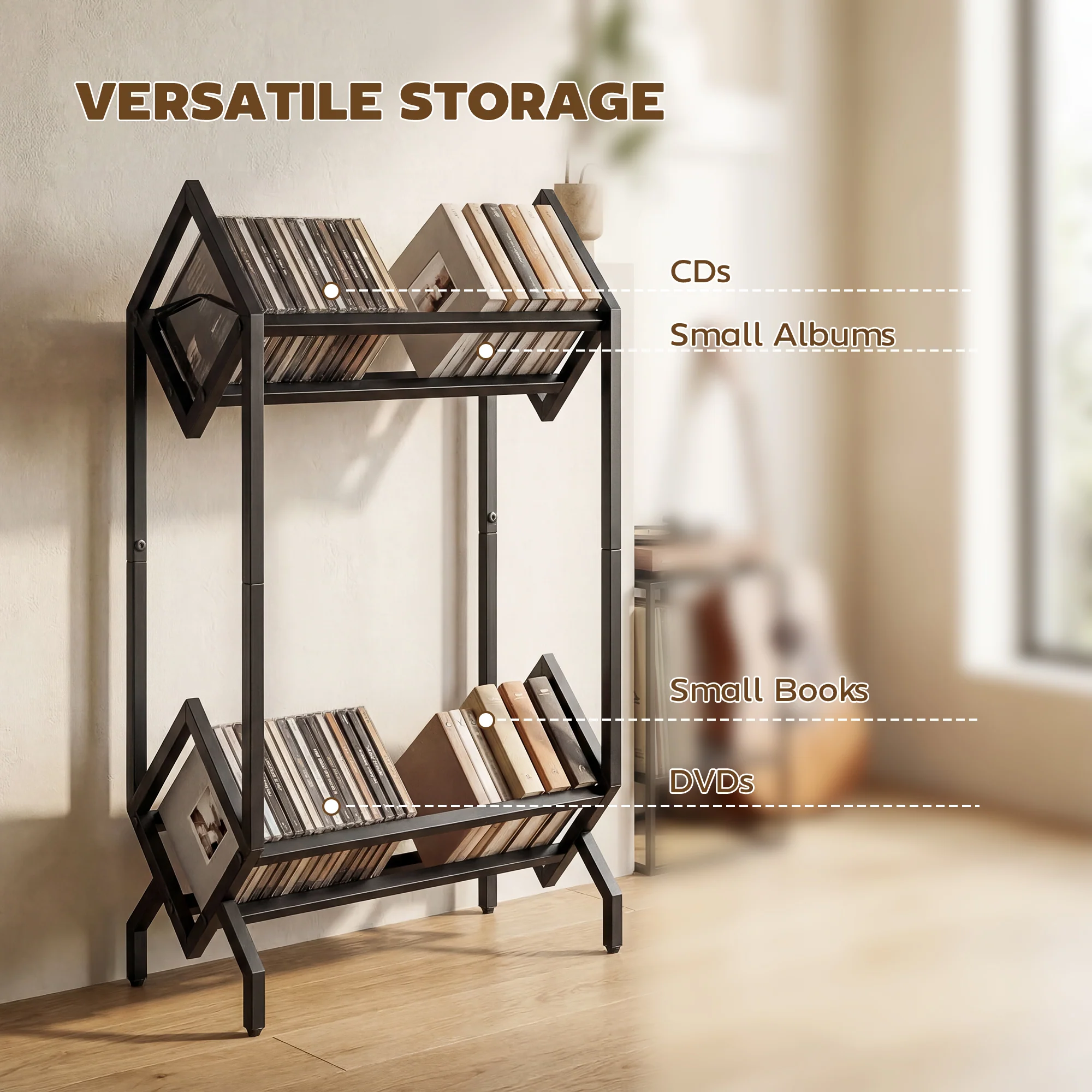 HOMCOM 50 CD Storage Rack, 2-Tier Metal Display Rack for CDs, DVDs, Black - Image 4