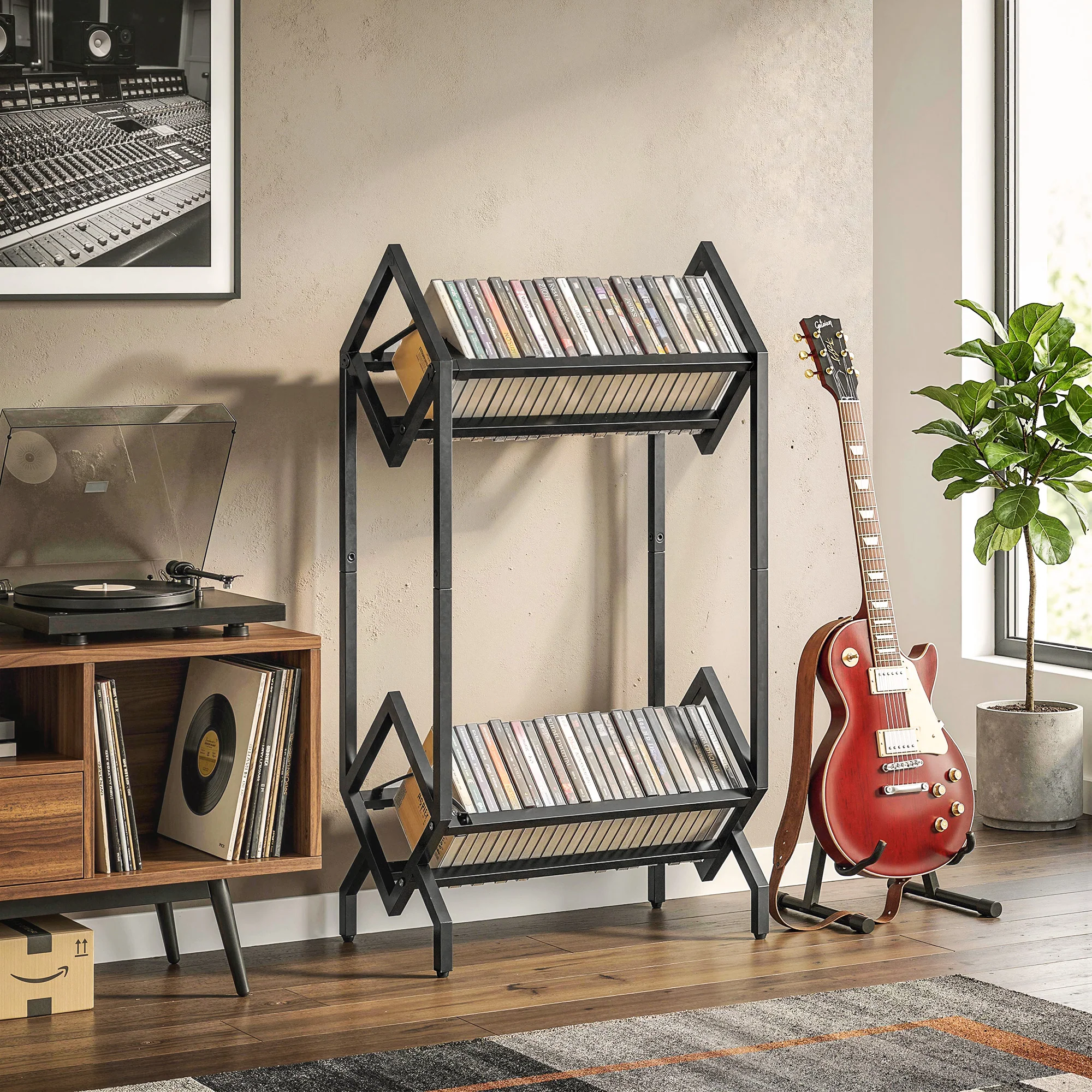 HOMCOM 50 CD Storage Rack, 2-Tier Metal Display Rack for CDs, DVDs, Black - Image 8
