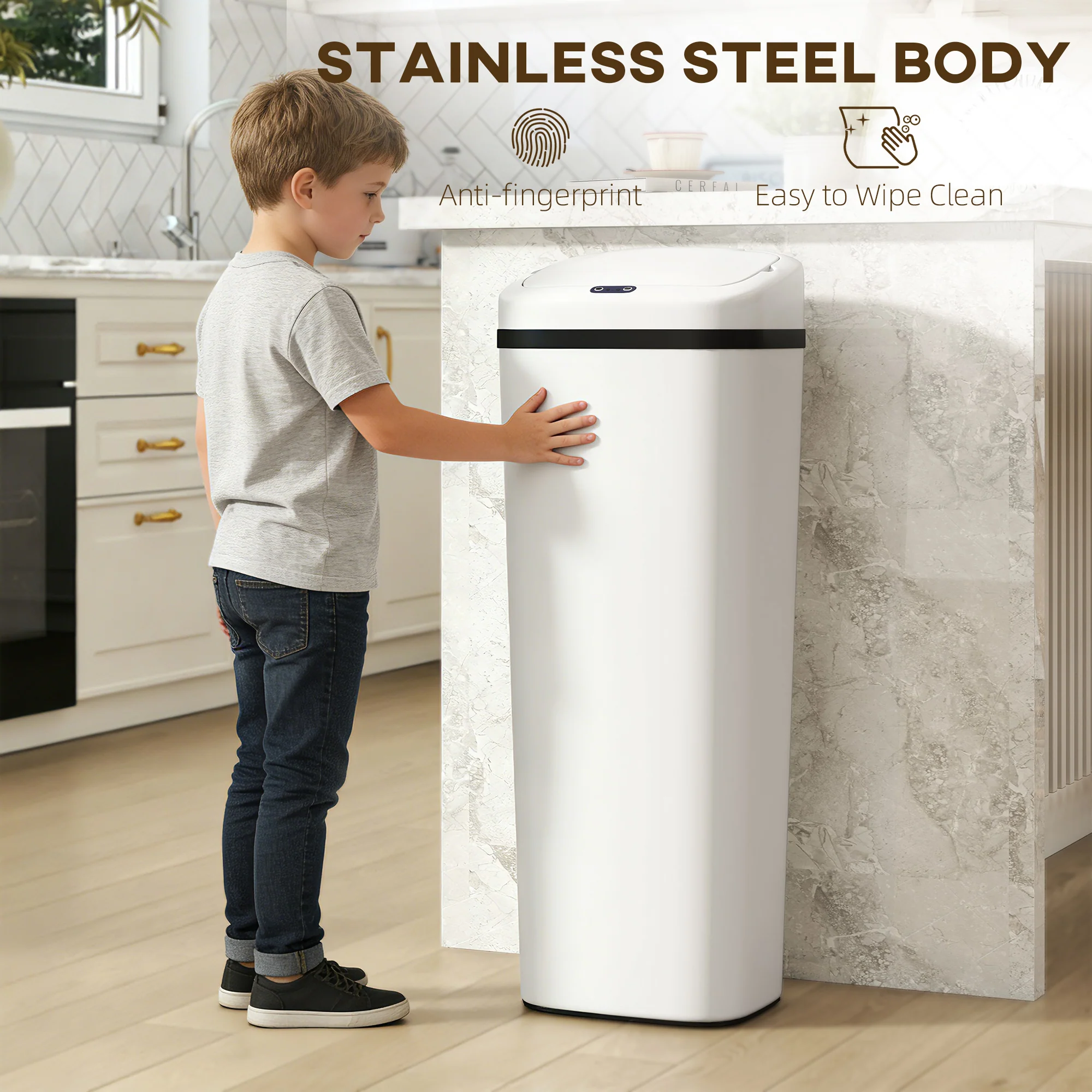 HOMCOM 50L Sensor Bin, Stainless Steel Slim Kitchen Bin, Fingerprint-Proof - Image 7