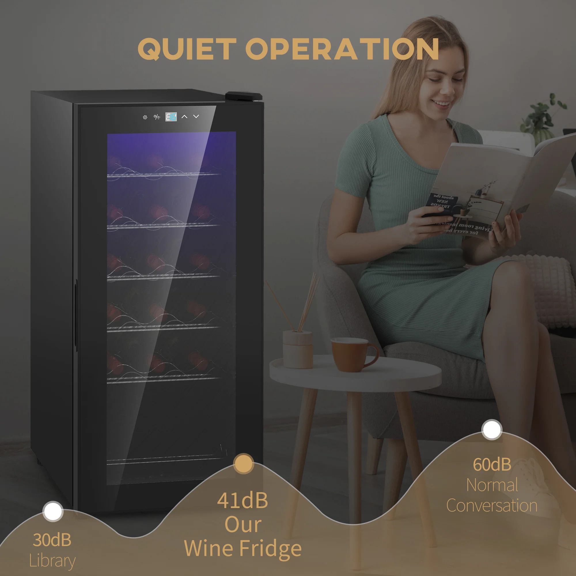 HOMCOM 50L Undercounter Wine Cooler Fridge With LED Light Glass Door 18 Bottles - Image 8