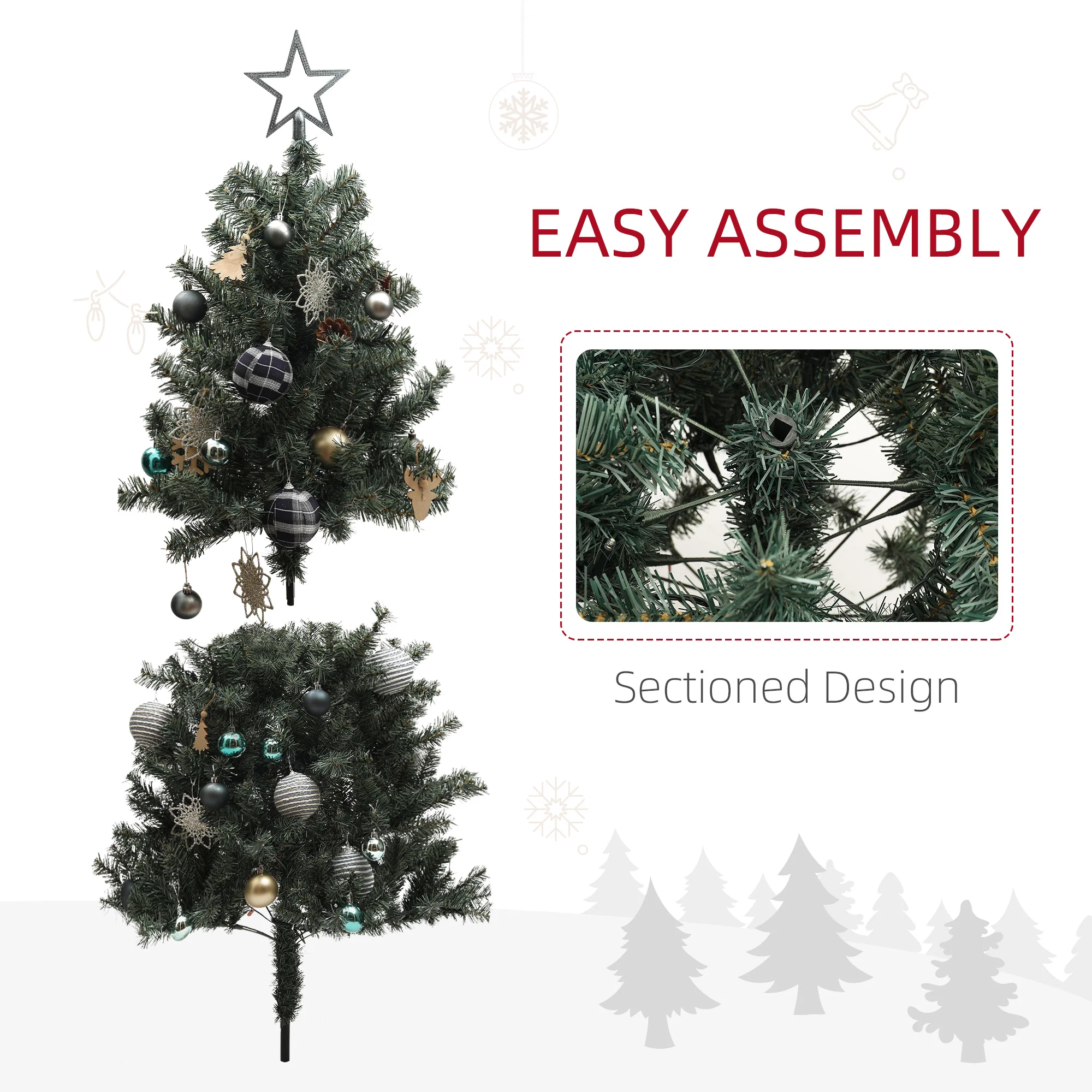 HOMCOM 5ft Artificial Christmas Tree With LED Lights And Blue Decorations - Image 7