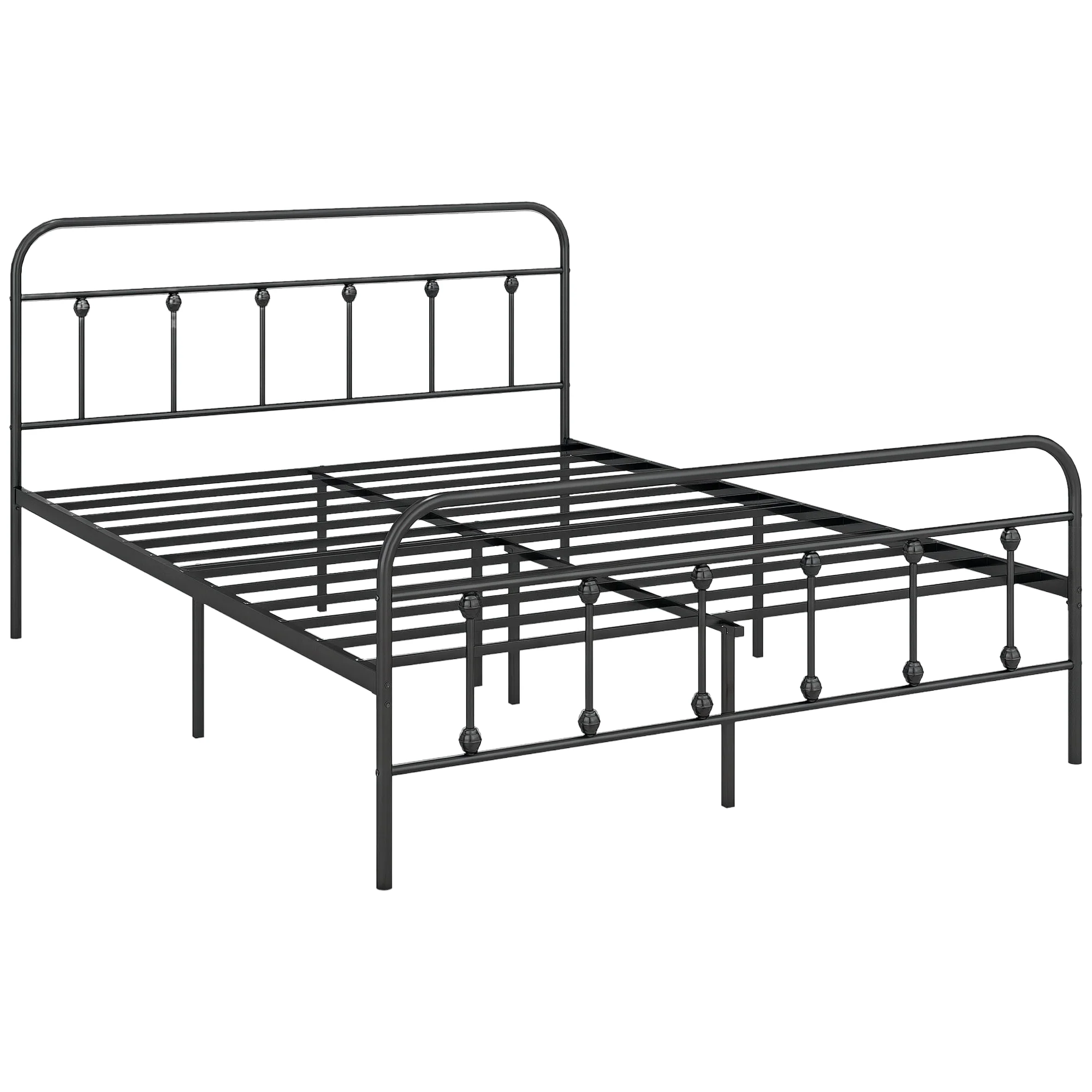 HOMCOM 5ft Metal King Platform Bed Frame W/ Underbed Storage Headboard White/Black - Image 11
