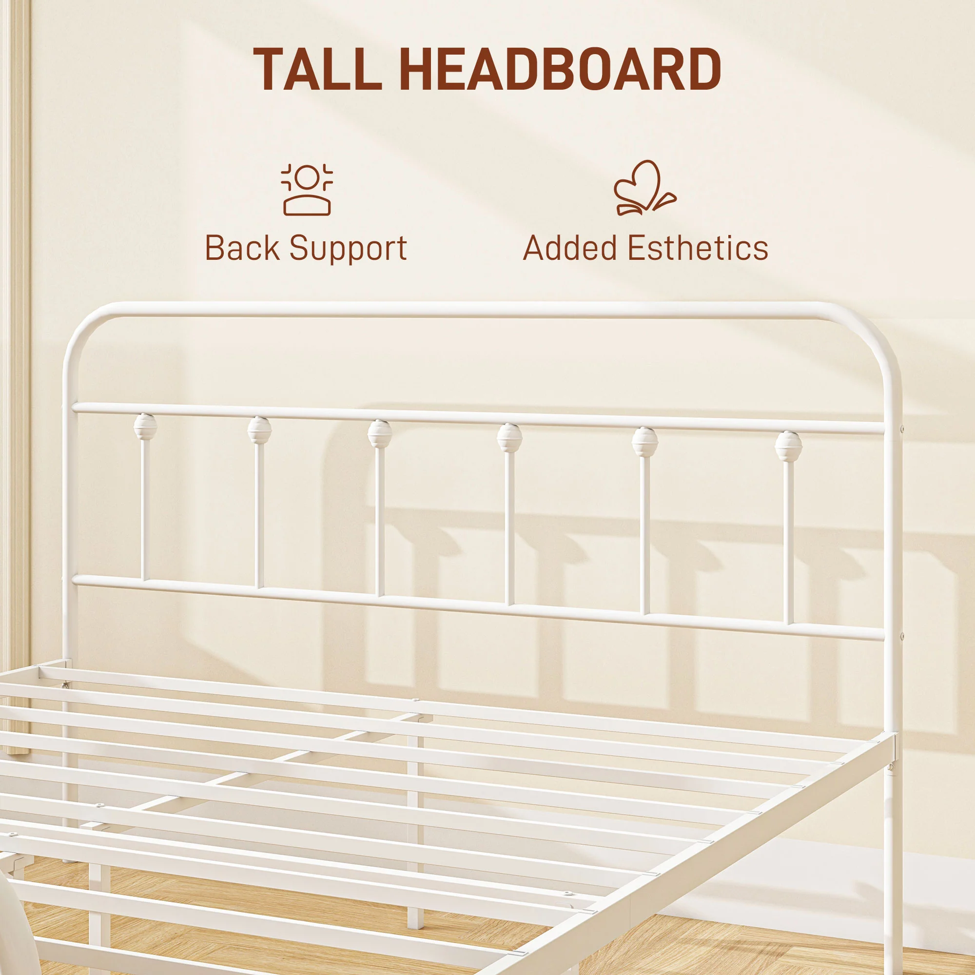 HOMCOM 5ft Metal King Platform Bed Frame W/ Underbed Storage Headboard White/Black - Image 3