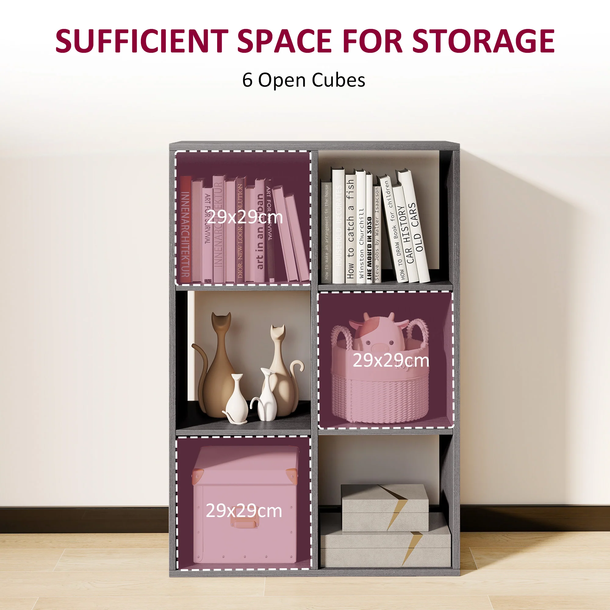 HOMCOM 6-Cube Bookshelf, Display Shelving Unit For Home Office - Image 12
