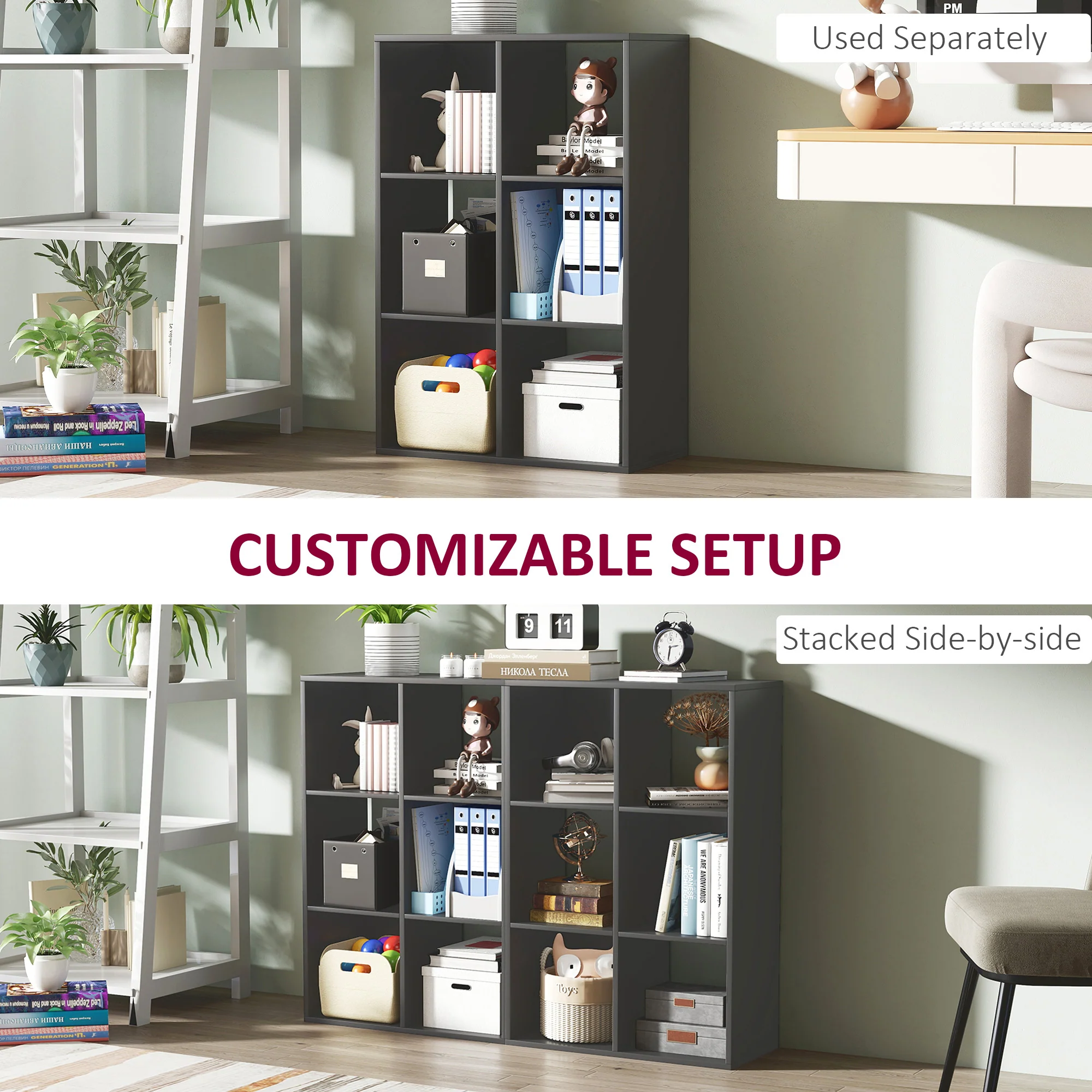 HOMCOM 6-Cube Bookshelf, Display Shelving Unit For Home Office - Image 4
