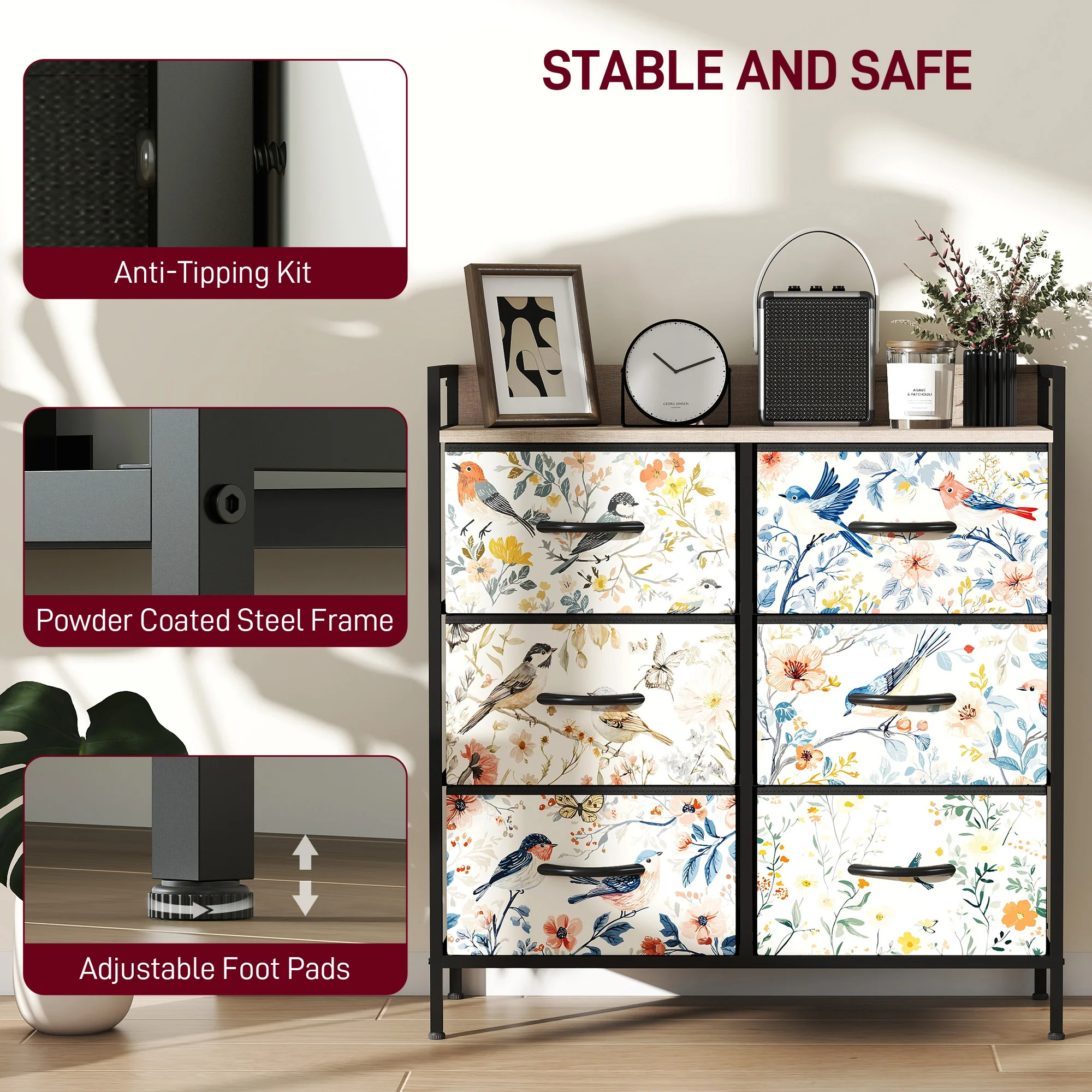 HOMCOM 6-Drawer Chest Of Drawers, Fabric Dresser With Open Shelf - Image 16
