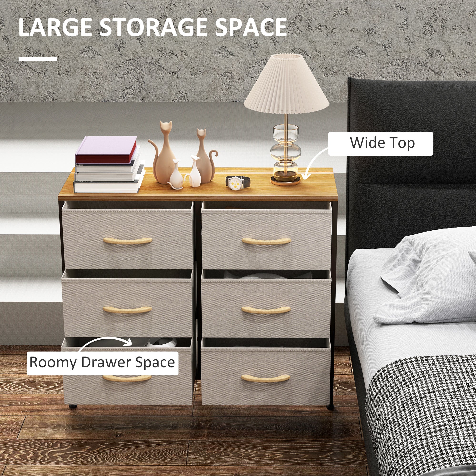 HOMCOM 6 Drawer Fabric Chest of Drawers w/ Wooden Top for Hallway - Image 12