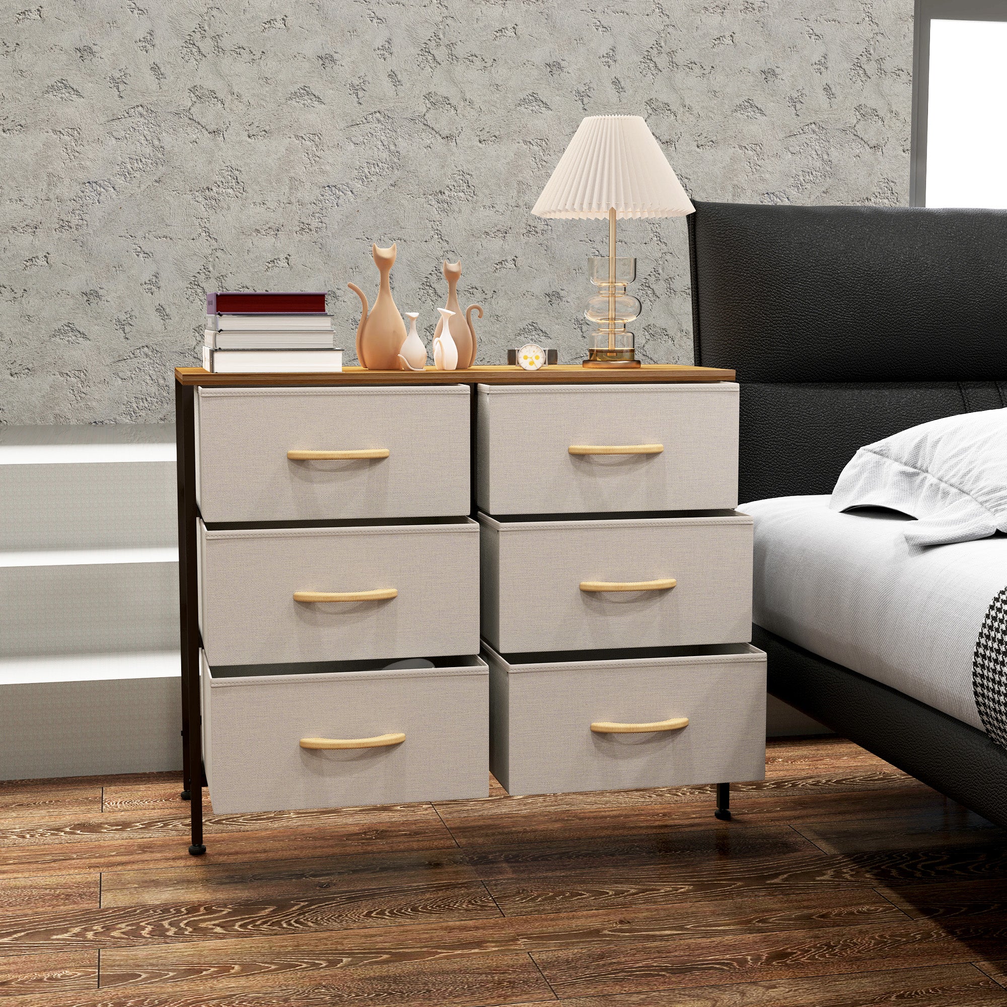 HOMCOM 6 Drawer Fabric Chest of Drawers w/ Wooden Top for Hallway - Image 17