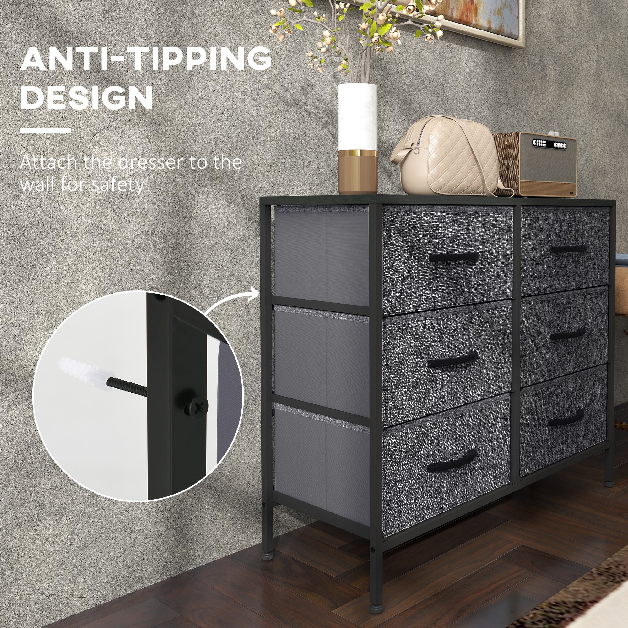 HOMCOM 6 Drawer Fabric Chest of Drawers w/ Wooden Top for Hallway - Image 4