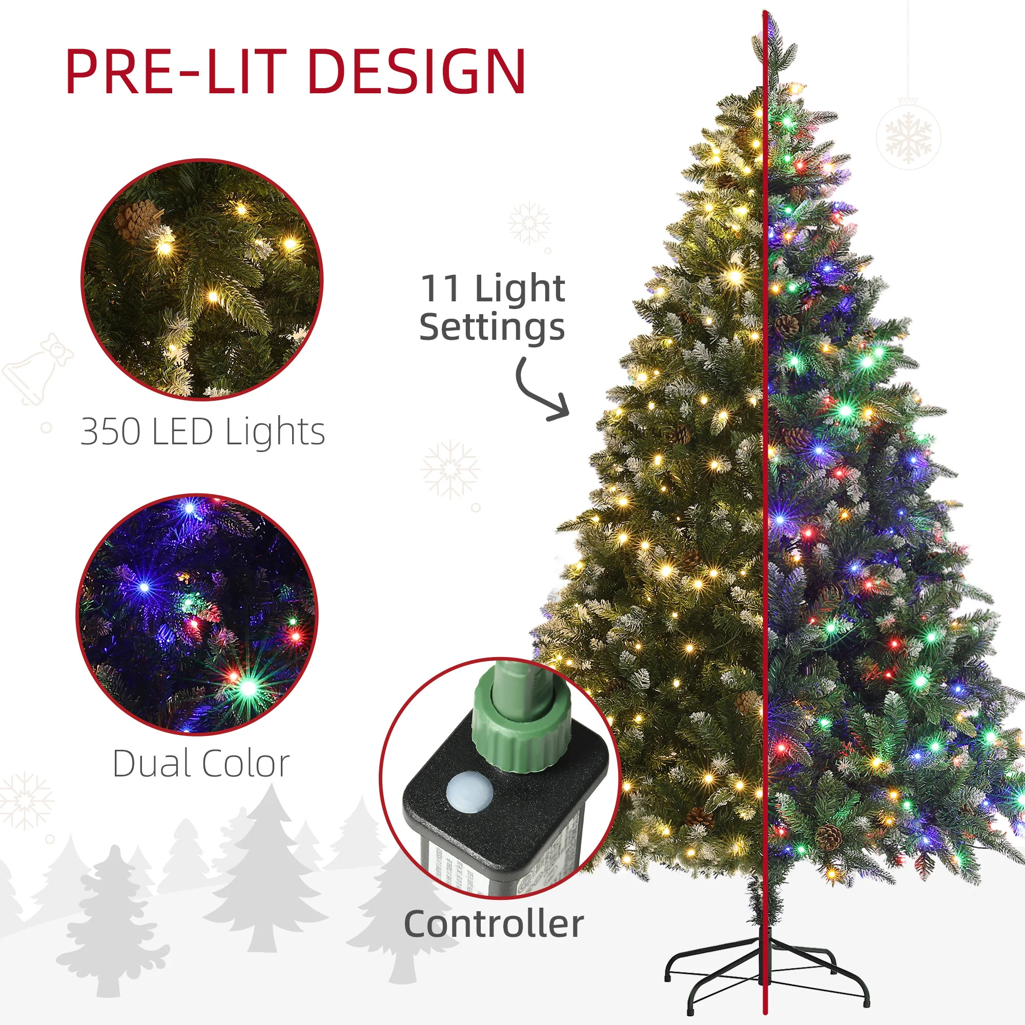 HOMCOM 6 Ft Artificial LED Christmas Tree With Metal Base, Hinged Branches - Image 4