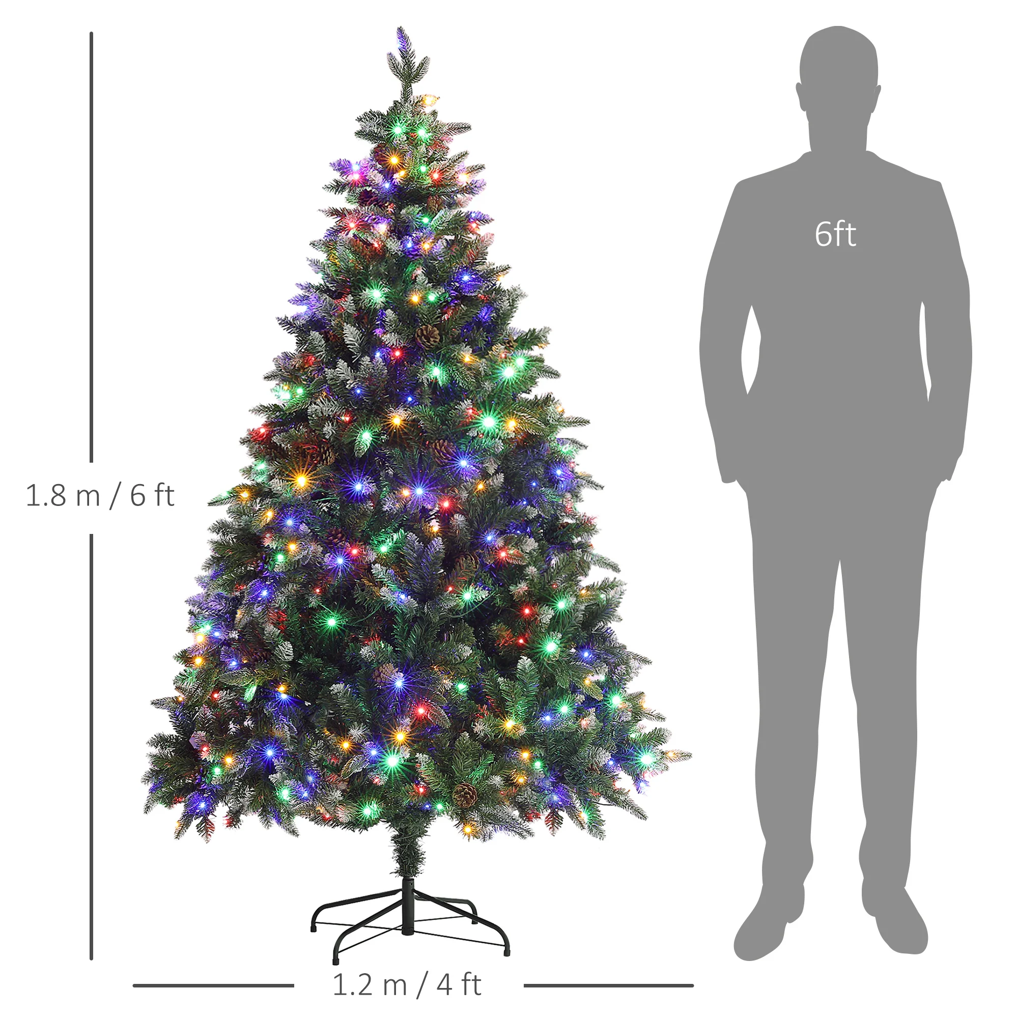HOMCOM 6 Ft Artificial LED Christmas Tree With Metal Base, Hinged Branches - Image 5
