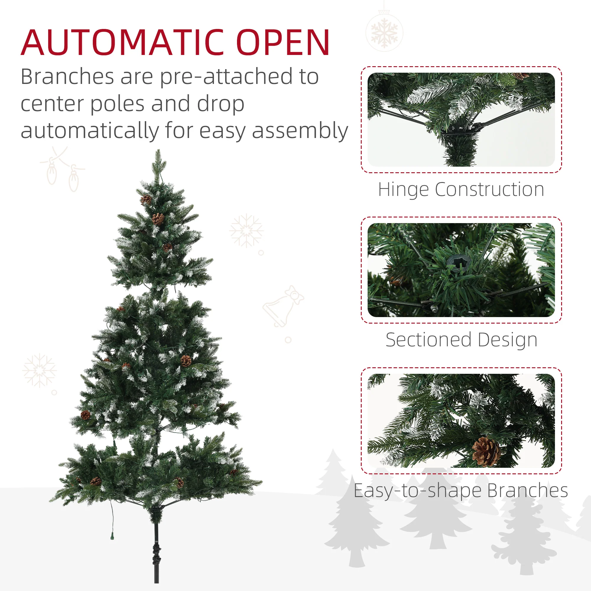 HOMCOM 6 Ft Artificial LED Christmas Tree With Metal Base, Hinged Branches - Image 8