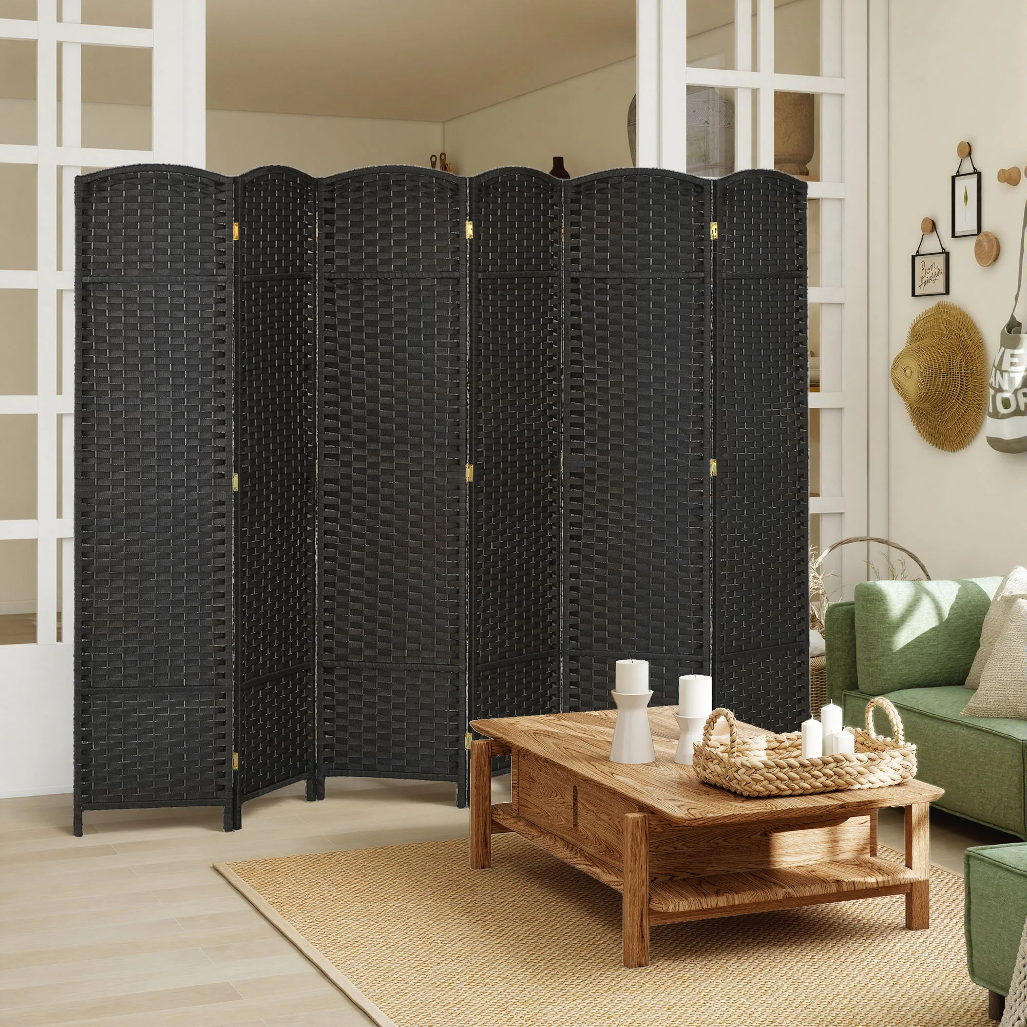 HOMCOM 6 Panel Folding Room Divider, Privacy Screen, 240 x 170cm, Black - Image 2