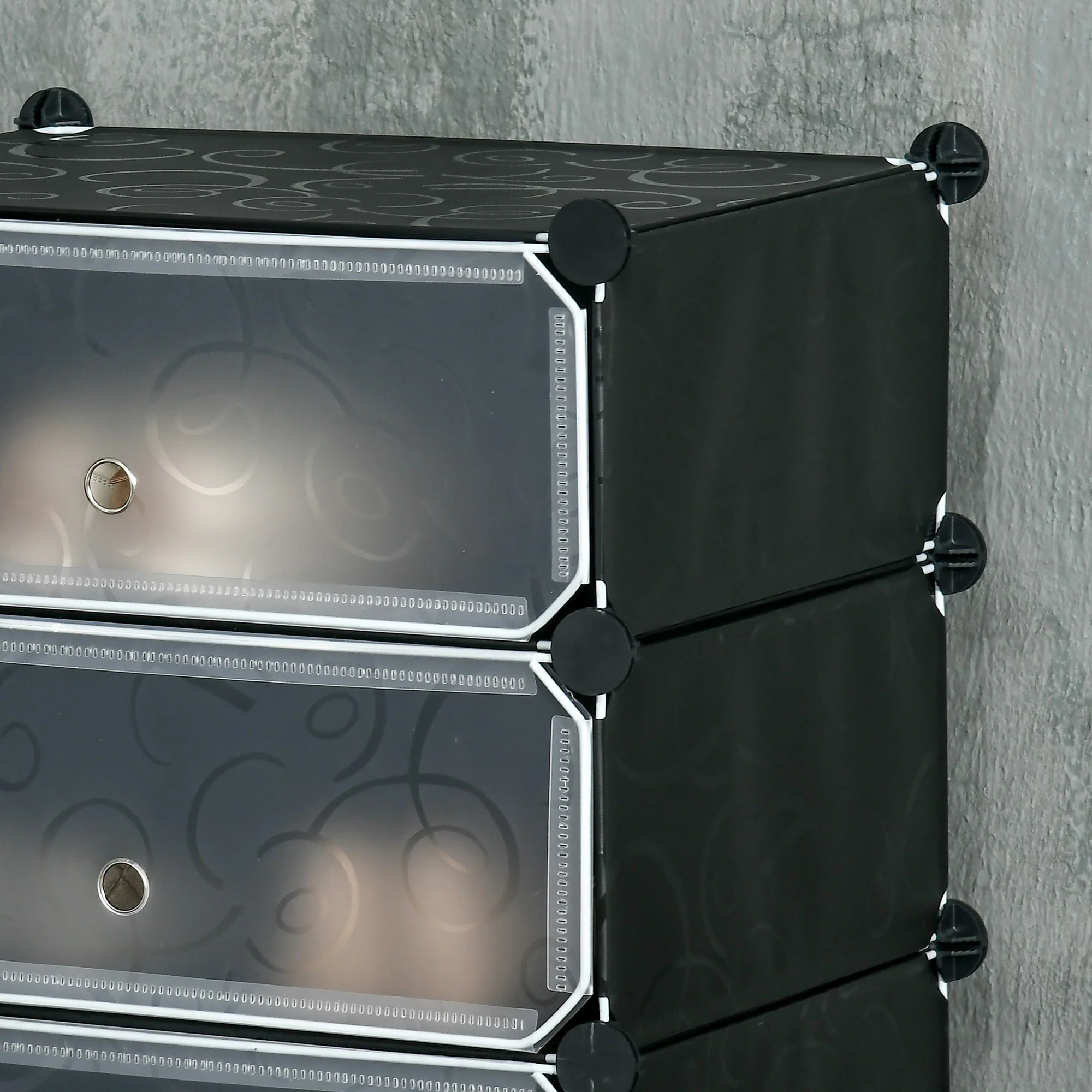 HOMCOM 6 Tier Shoe Rack Plastic Storage Cabinet Modular Shoe Tower Black - Image 8