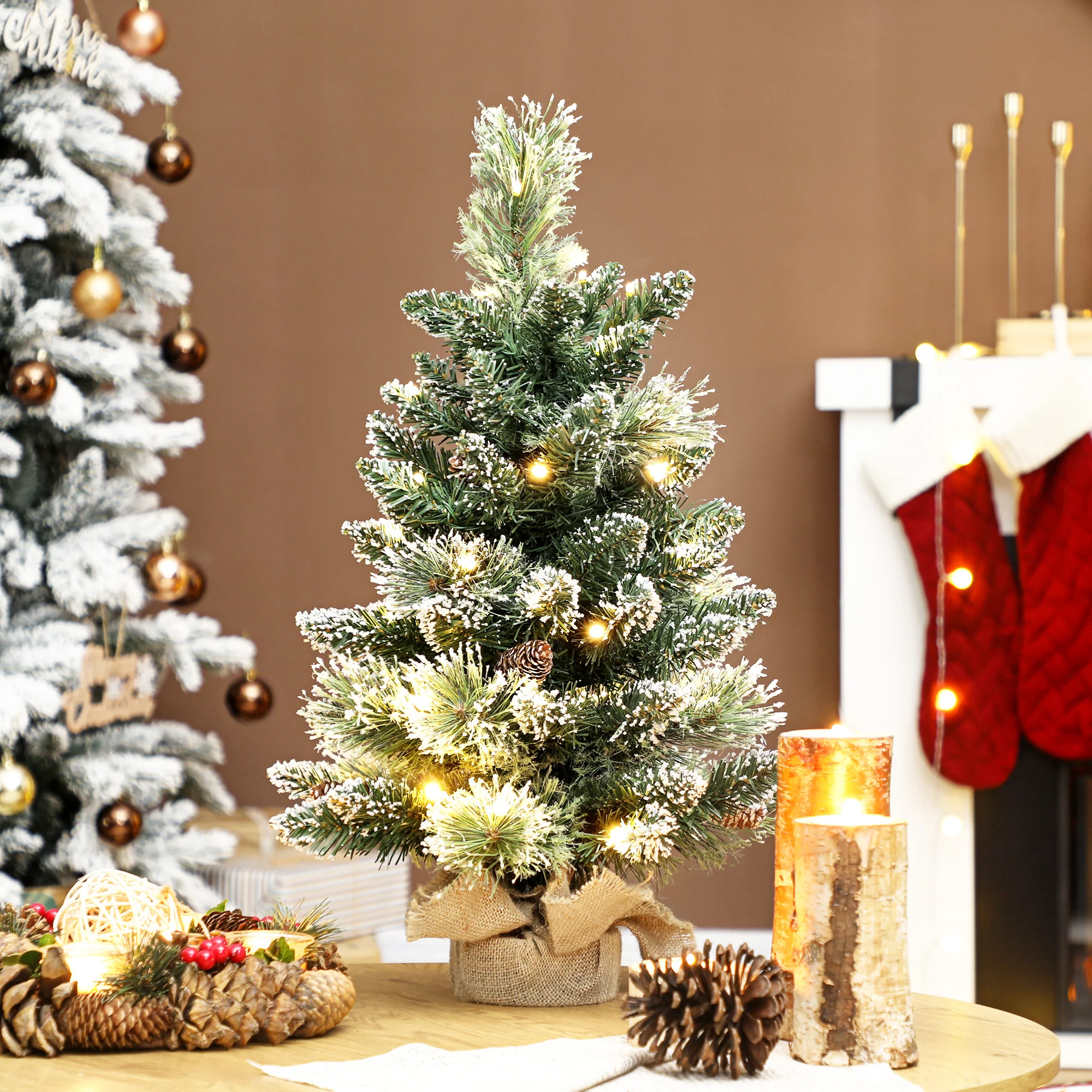 HOMCOM 60 cm Prelit Mini Tabletop Christmas Tree, Snow Flocked Xmas Tree - Image 2
