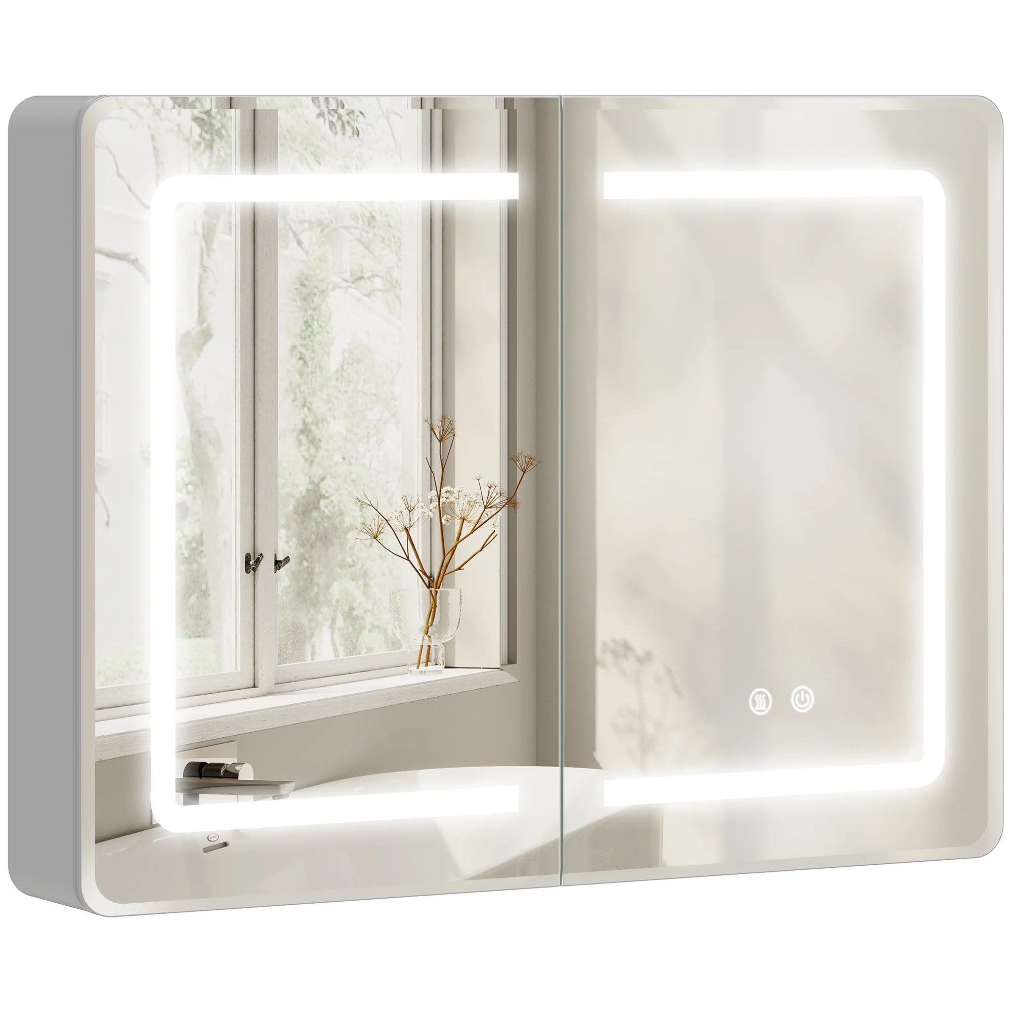 HOMCOM 60 x 80 cm LED Bathroom Mirror Cabinet with Double-Sided Mirrors