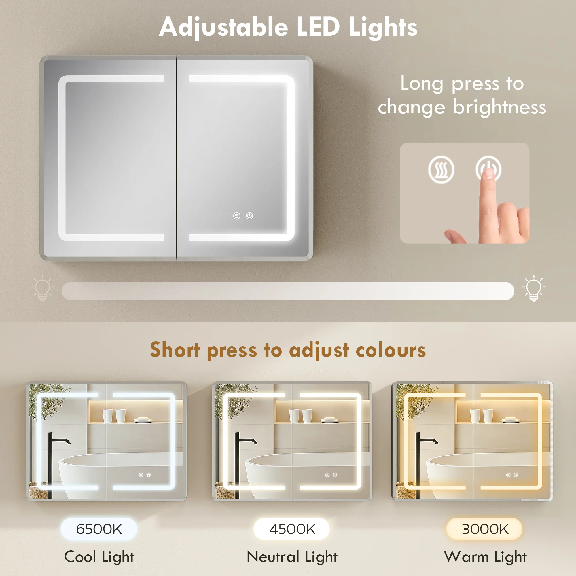 HOMCOM 60 x 80 cm LED Bathroom Mirror Cabinet with Double-Sided Mirrors - Image 5