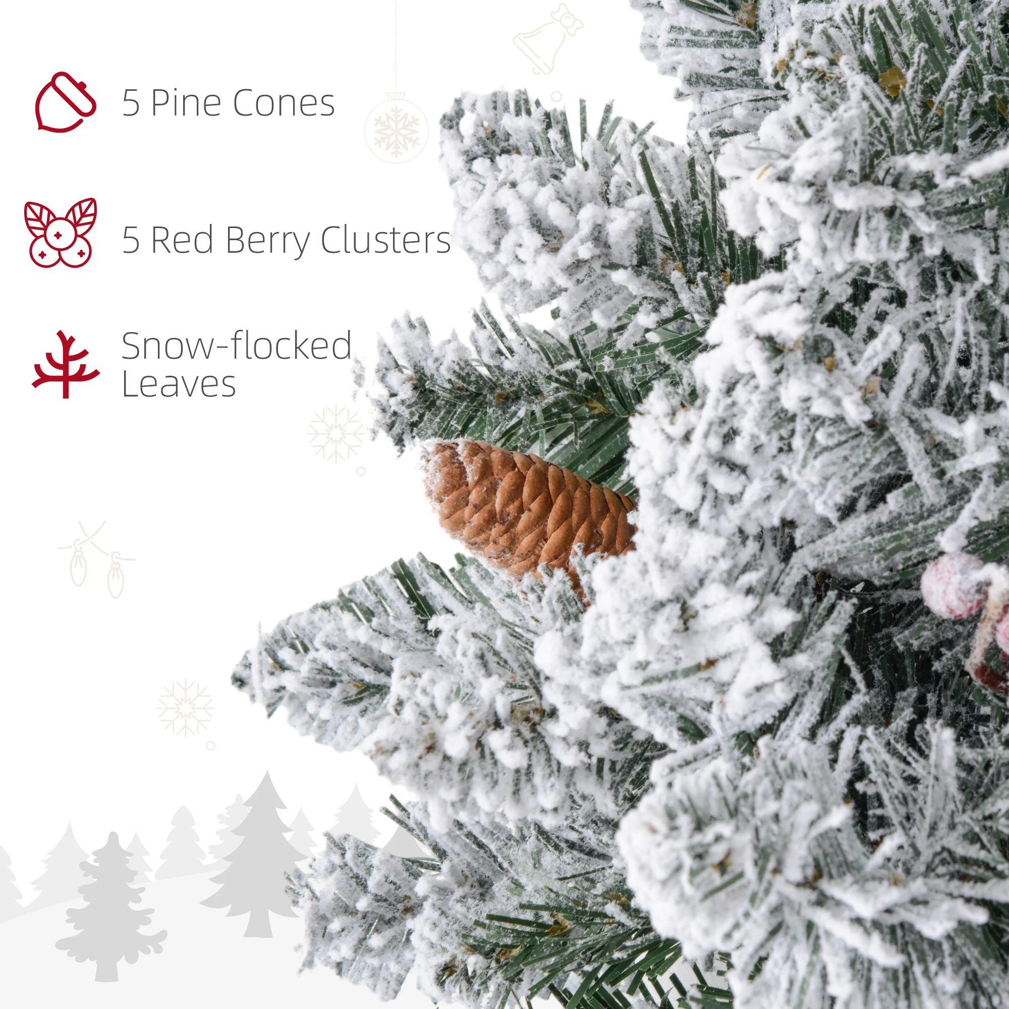 HOMCOM 60cm Flocked Christmas Wreath with Lights Pine Cones Red Berries Green - Image 6