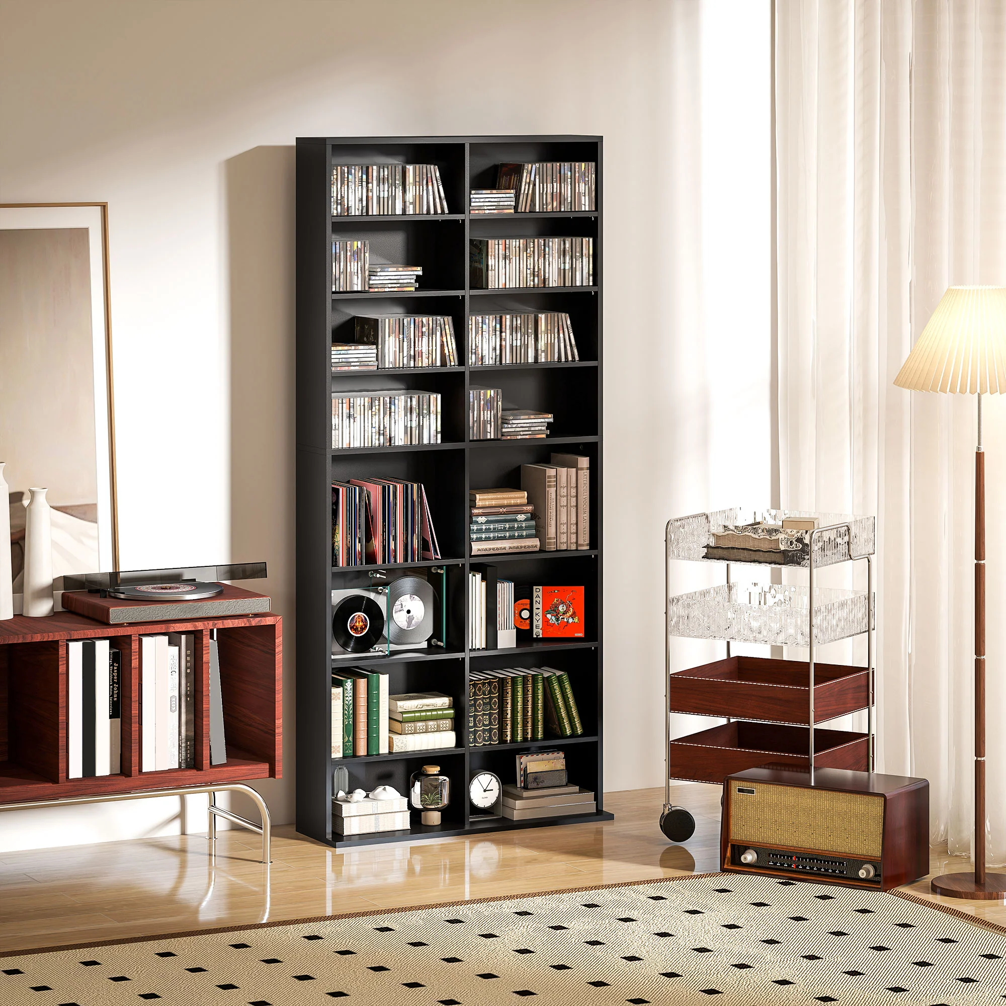 HOMCOM 640 CD Storage Unit 360 DVD Storage Tower W/ 18 Compartments - Image 2