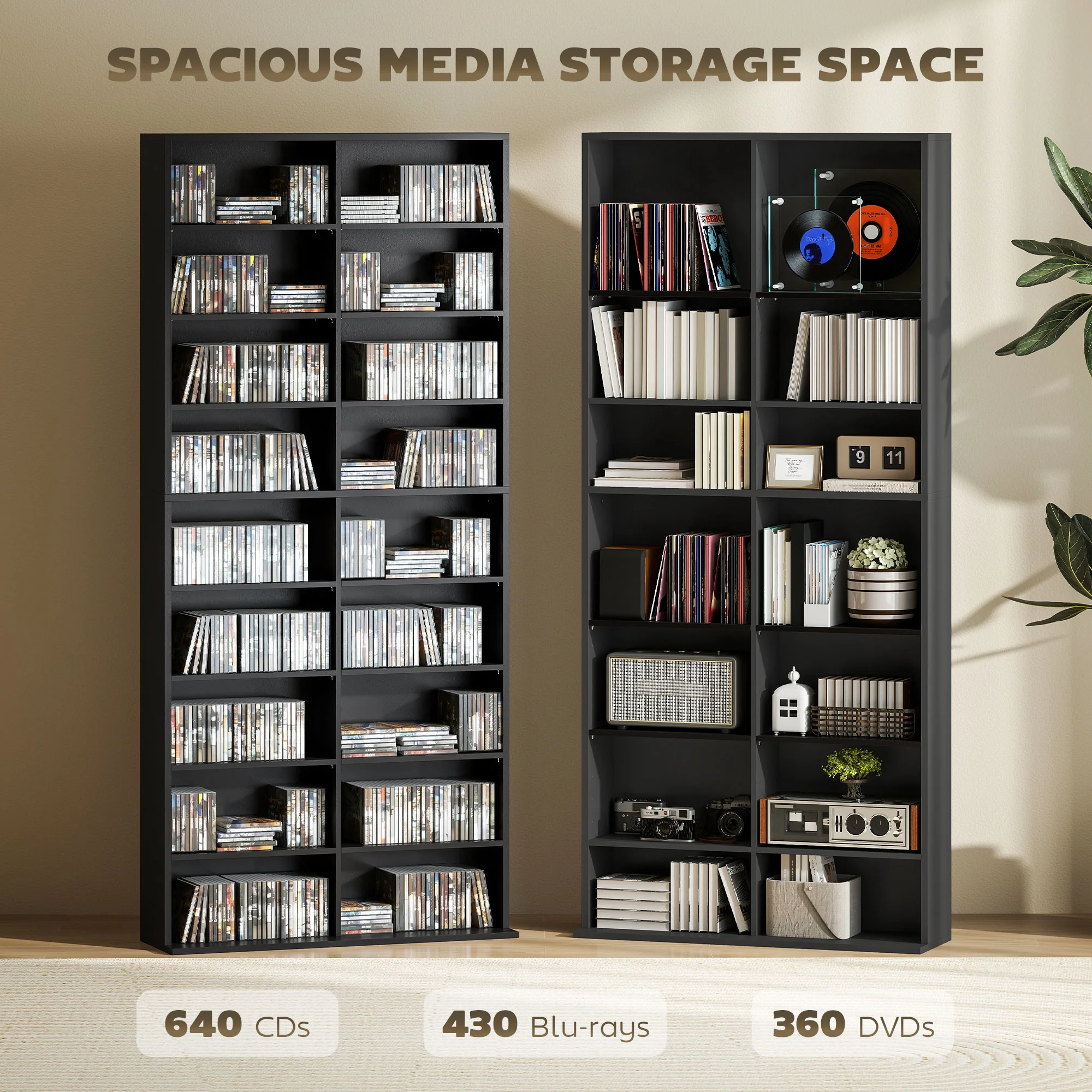 HOMCOM 640 CD Storage Unit 360 DVD Storage Tower W/ 18 Compartments - Image 3
