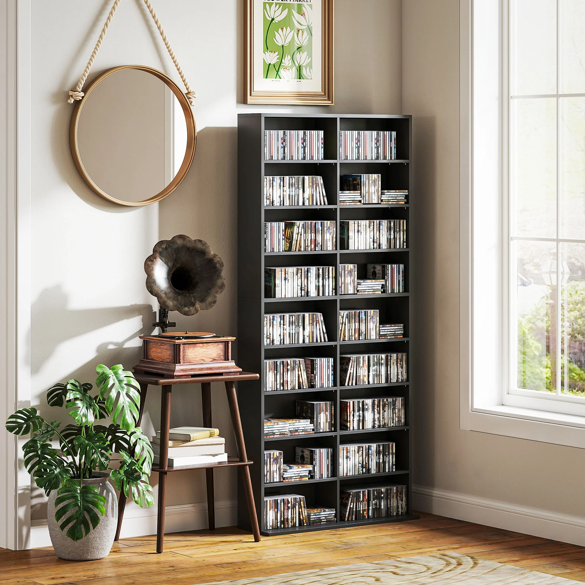 HOMCOM 640 CD Storage Unit 360 DVD Storage Tower W/ 18 Compartments - Image 9