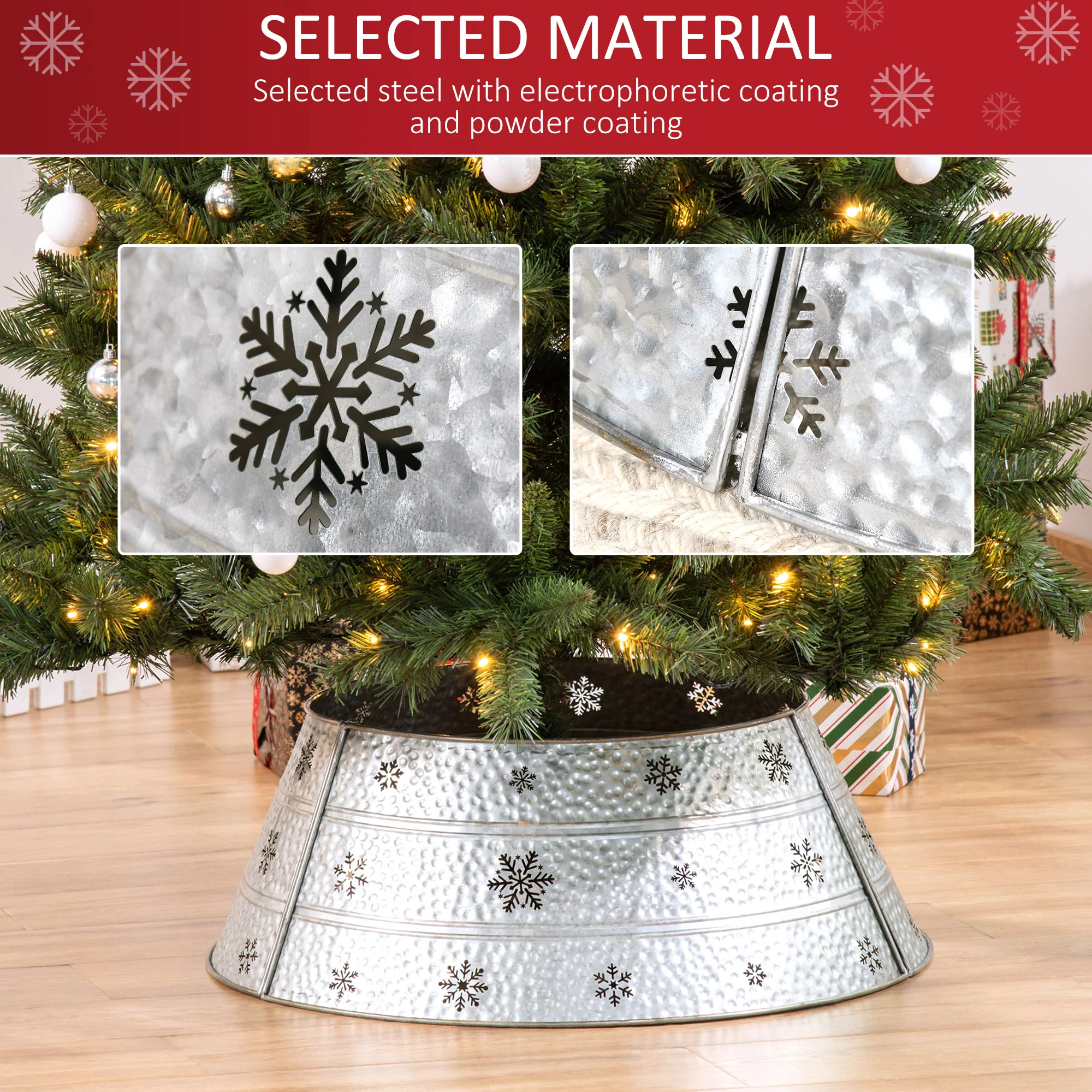 HOMCOM 66cm Christmas Tree Collar with Hollow Snowflake Patterns Silver - Image 5