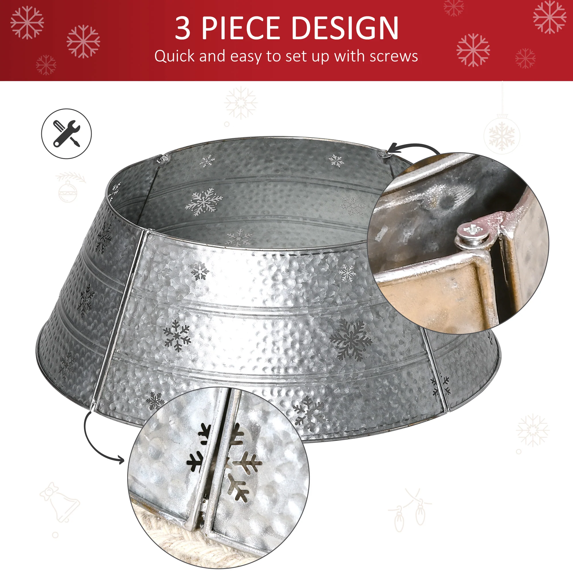 HOMCOM 66cm Christmas Tree Collar with Hollow Snowflake Patterns Silver - Image 6