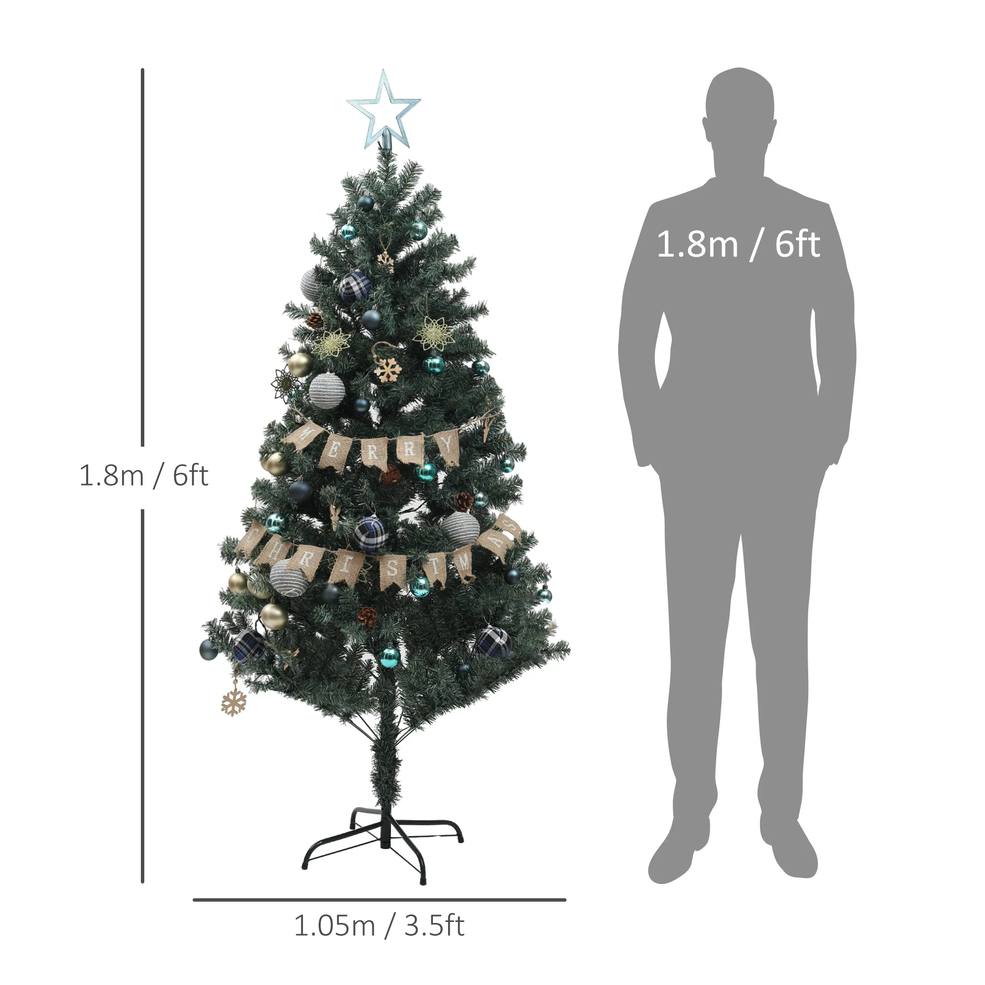 HOMCOM 6ft Artificial Christmas Tree With LED Lights And Red Decorations - Image 5