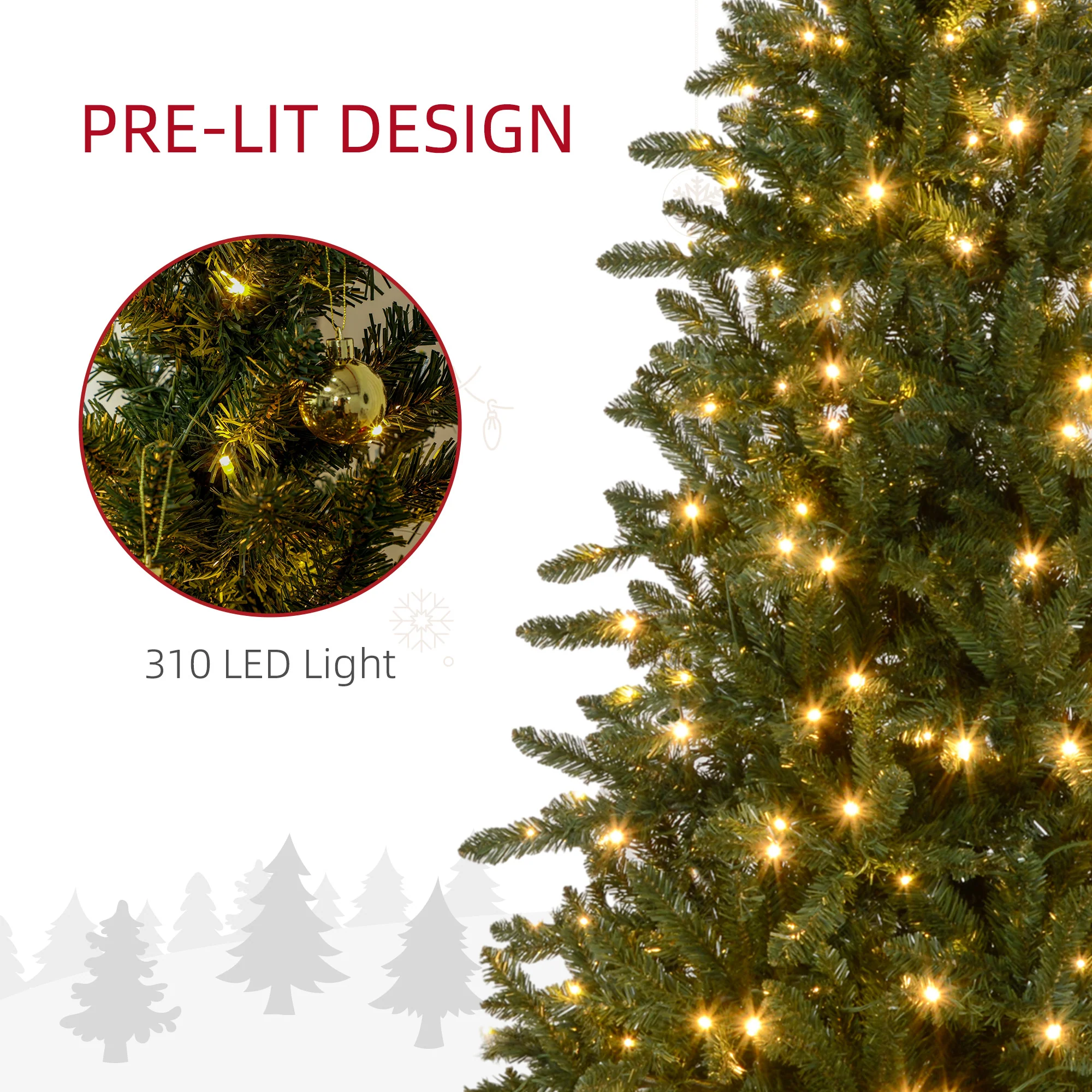 HOMCOM 6ft Artificial Christmas Tree with Warm White LED Light, Metal Base - Image 5