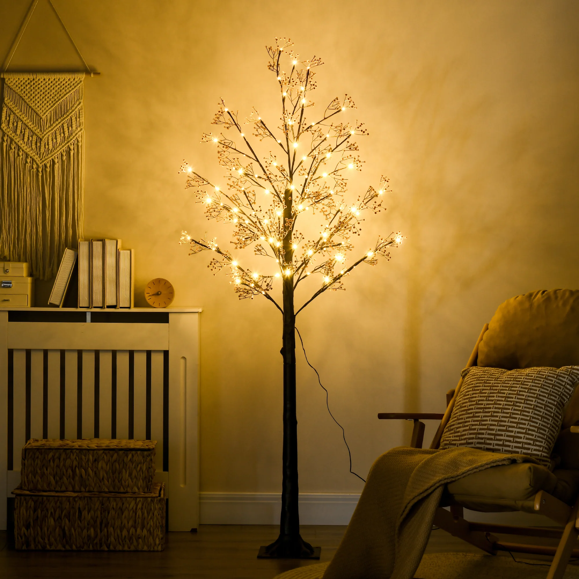 HOMCOM 6ft Artificial Gypsophila Blossom Tree Light with 96 Warm White LED Light, Baby Breath Flowers for Home Party Wedding, Indoor and Outdoor Use - Image 2