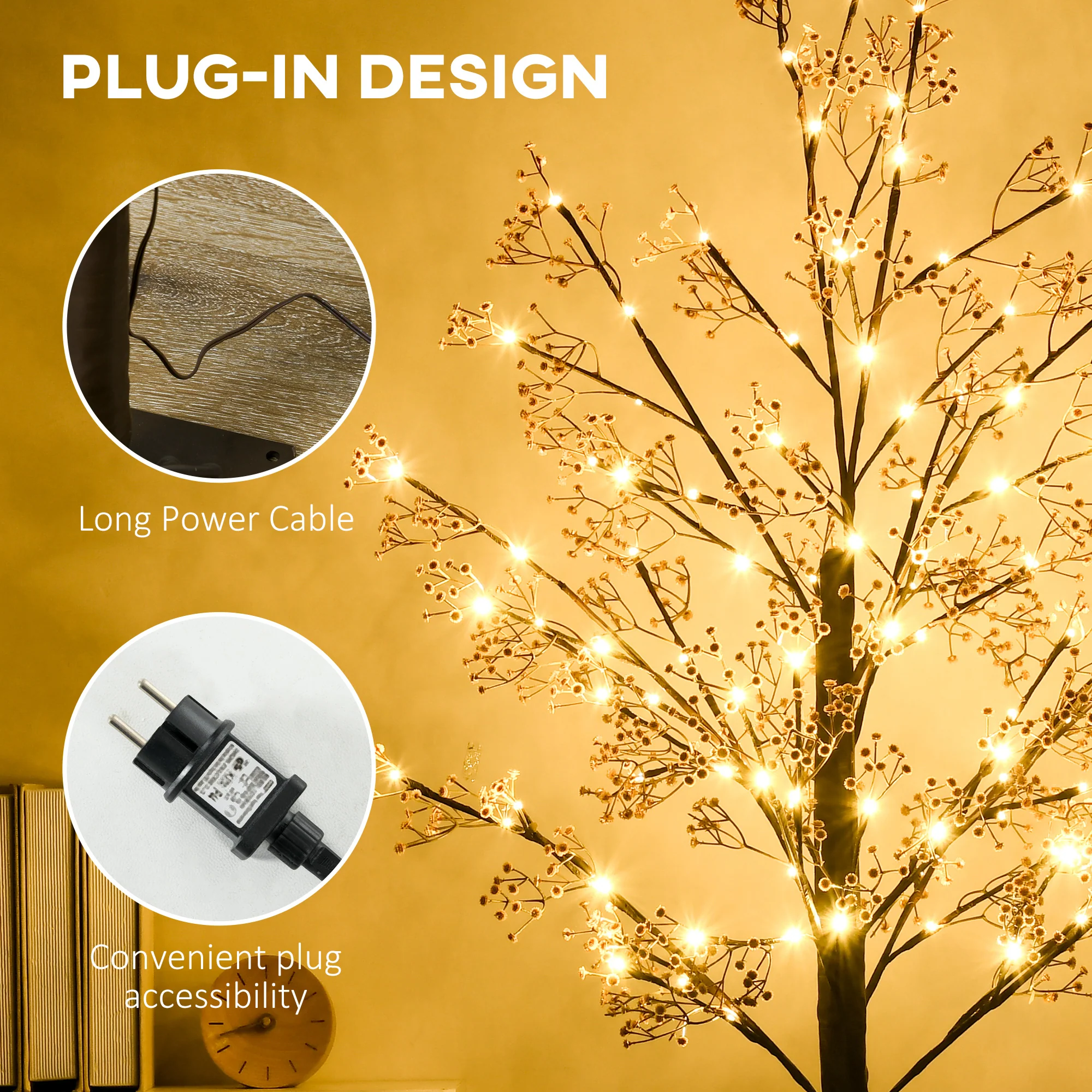 HOMCOM 6ft Artificial Gypsophila Blossom Tree Light with 96 Warm White LED Light, Baby Breath Flowers for Home Party Wedding, Indoor and Outdoor Use - Image 7