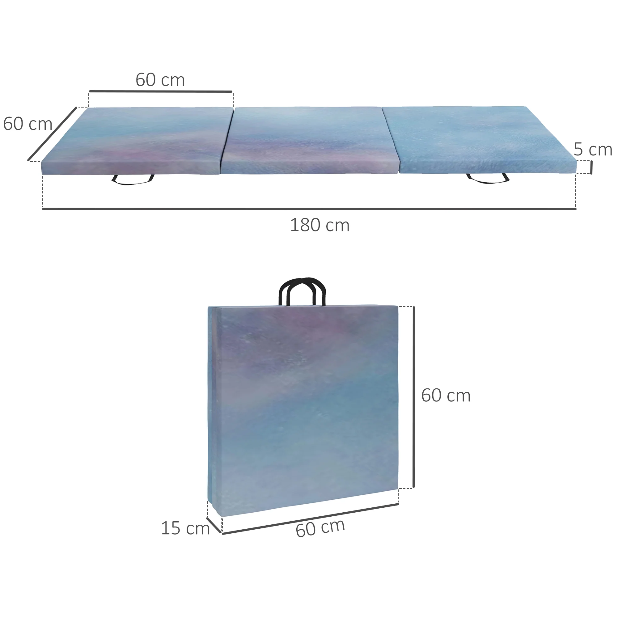 HOMCOM 6FT Foldable Gymnastics Mat, Tri-Fold 2\" Thick Crash Mat, Blue - Image 5