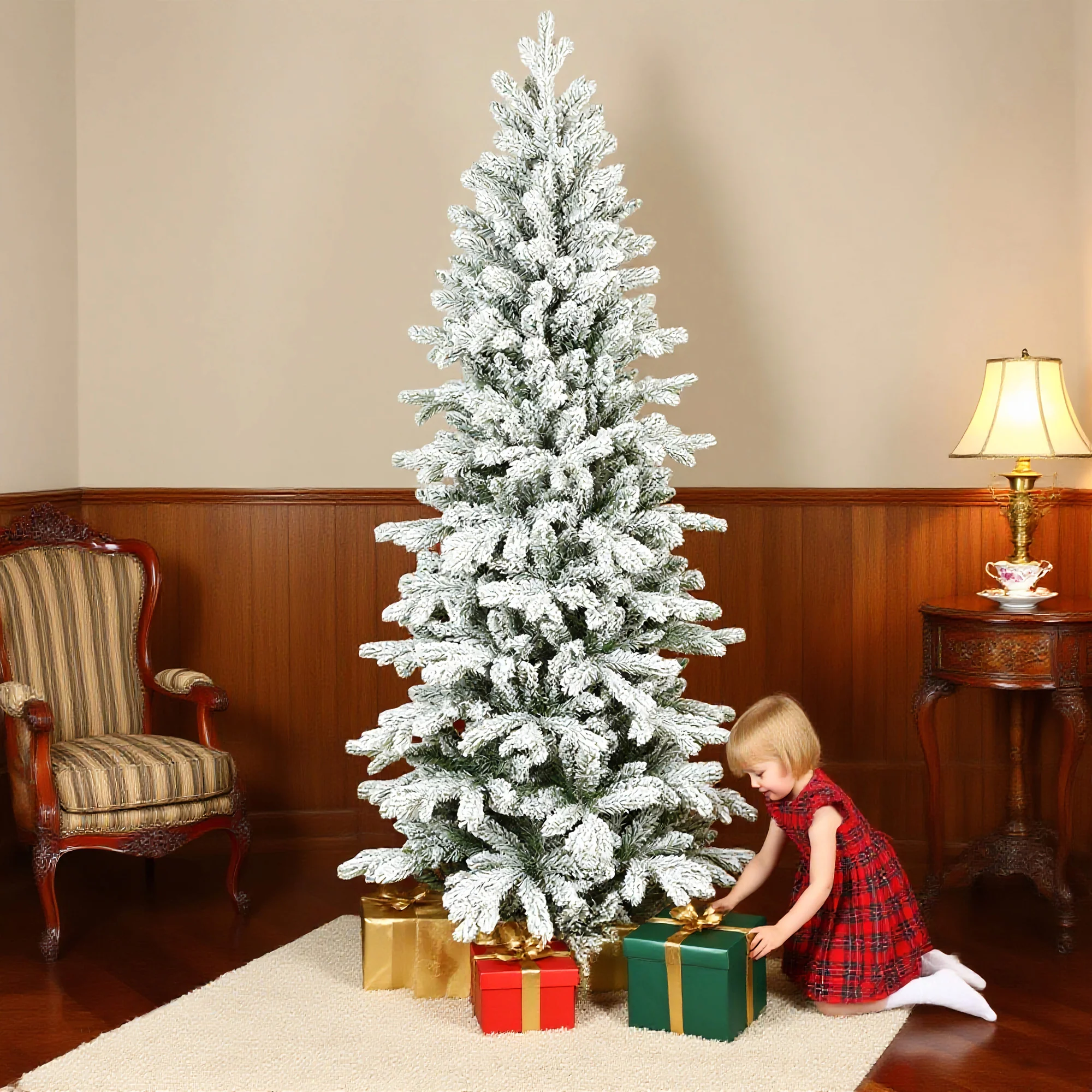 HOMCOM 6ft Pencil Christmas Tree With Snow, Realistic Tips, Easy Assembly - Image 2