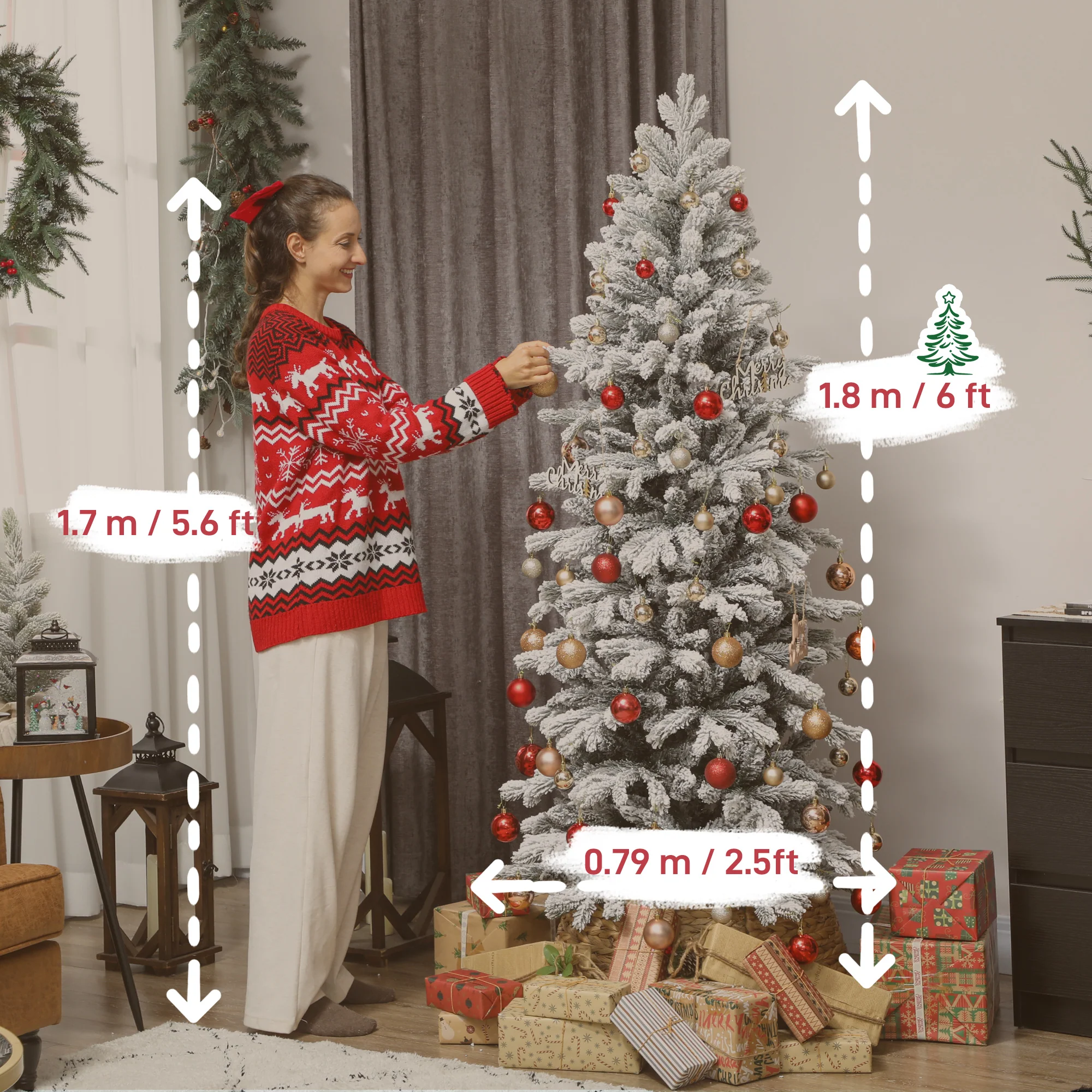 HOMCOM 6ft Pencil Christmas Tree With Snow, Realistic Tips, Easy Assembly - Image 3