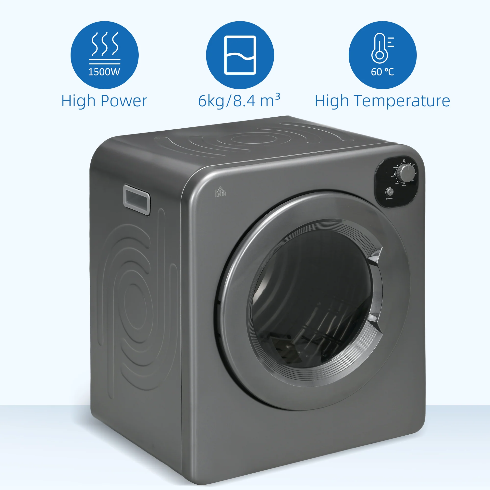 HOMCOM 6kg Vented Tumble Dryer With 7 Dry Programmers For Small Spaces Grey - Image 8