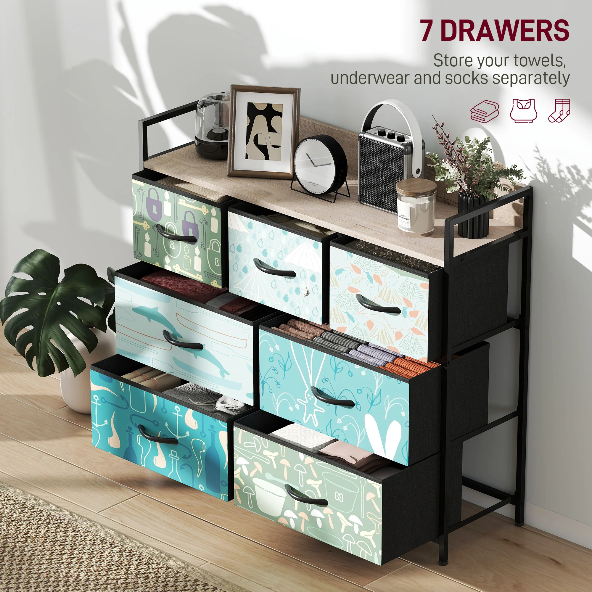 HOMCOM 7-Drawer Chest Of Drawers, Fabric Dresser With Open Shelf - Image 3