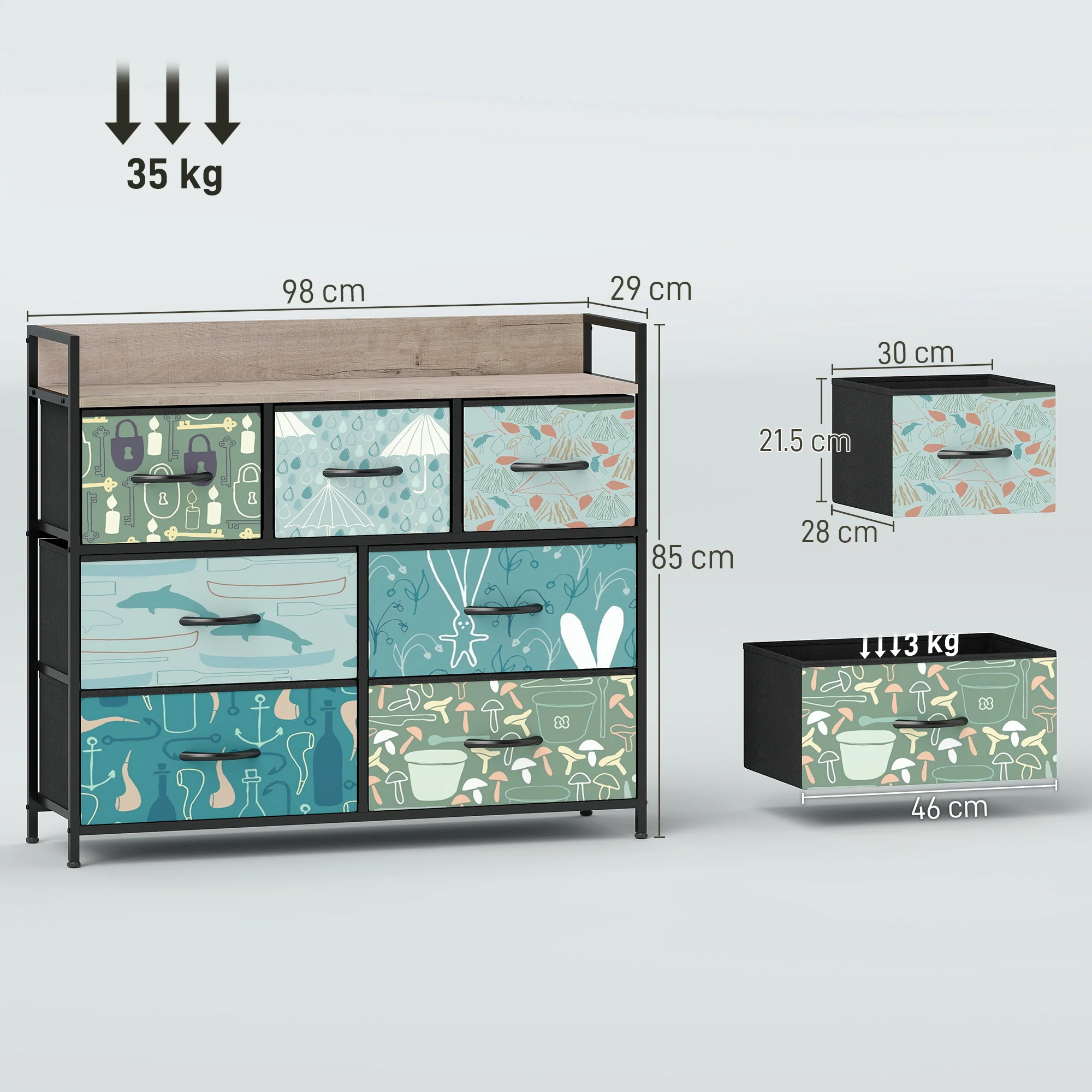 HOMCOM 7-Drawer Chest Of Drawers, Fabric Dresser With Open Shelf - Image 5