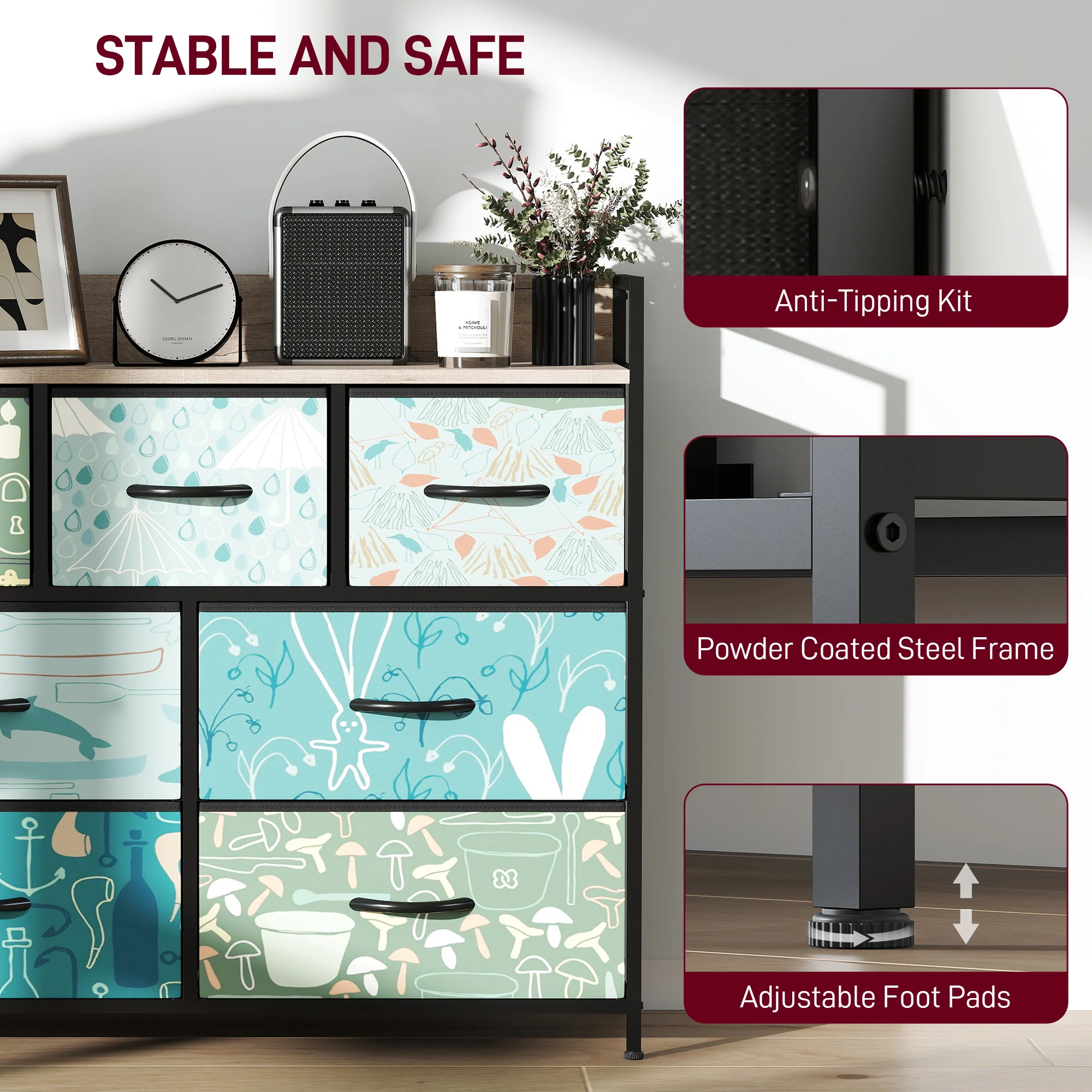 HOMCOM 7-Drawer Chest Of Drawers, Fabric Dresser With Open Shelf - Image 7