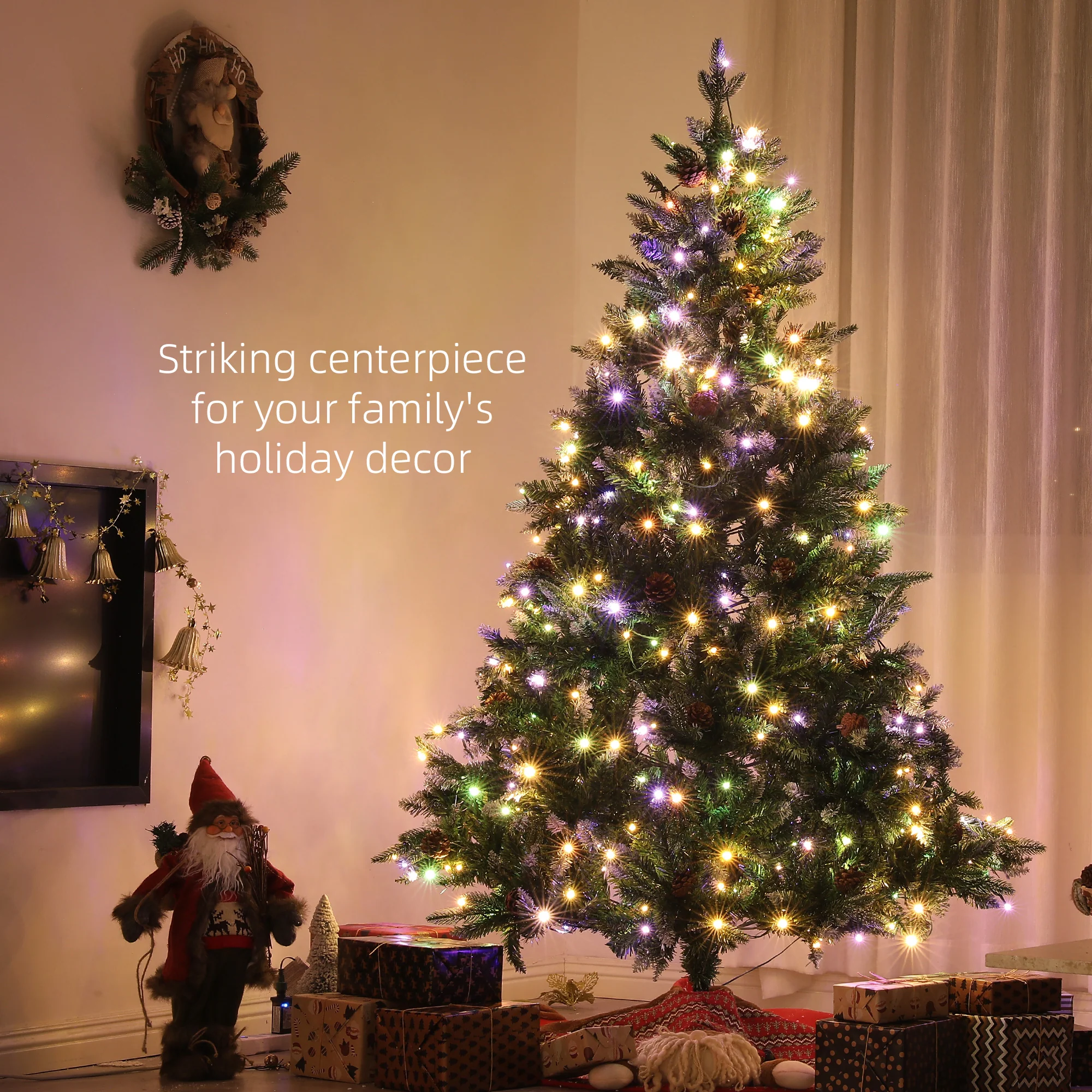 HOMCOM 7 Ft Artificial LED Christmas Tree With Metal Base, Hinged Branches - Image 3