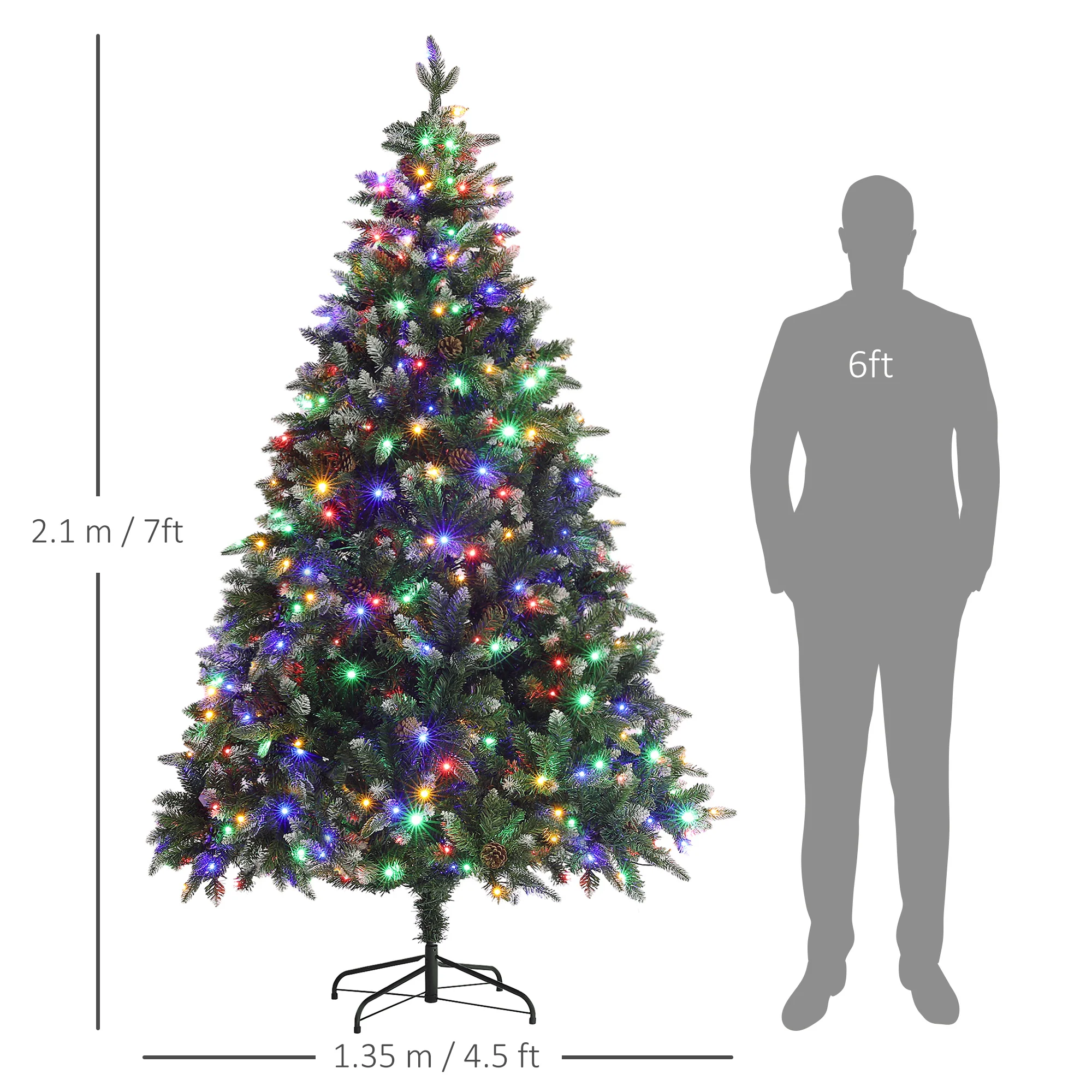 HOMCOM 7 Ft Artificial LED Christmas Tree With Metal Base, Hinged Branches - Image 5