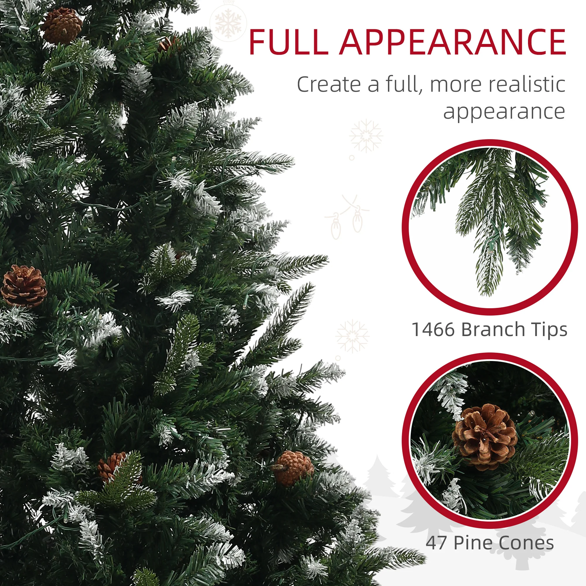 HOMCOM 7 Ft Artificial LED Christmas Tree With Metal Base, Hinged Branches - Image 7