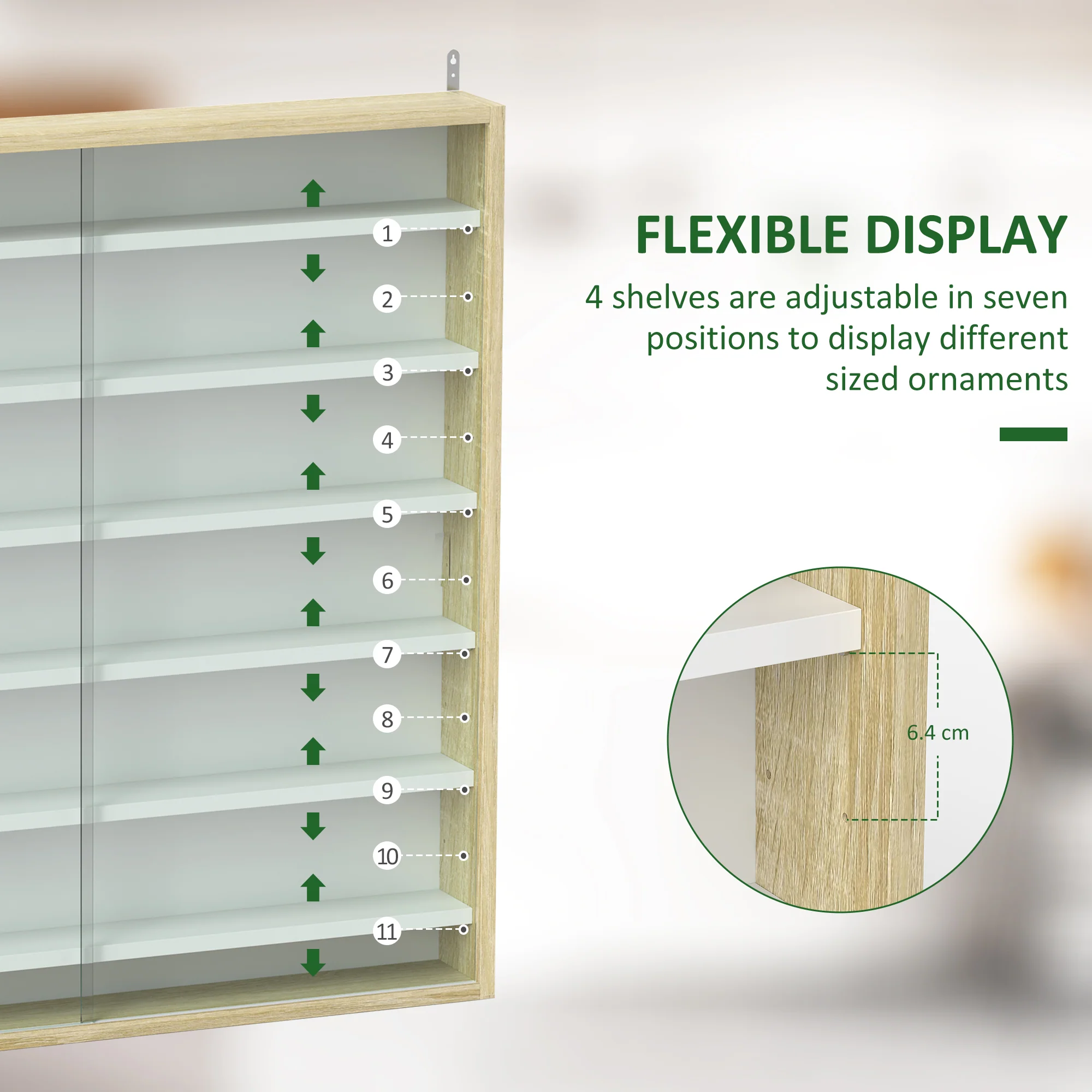 HOMCOM 7-Tier Wall Display Cabinet w/ Shelves Glass Doors - Image 21