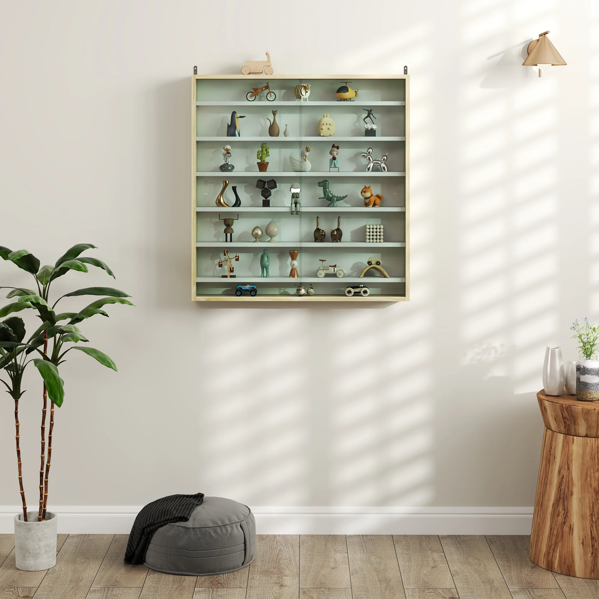 HOMCOM 7-Tier Wall Display Cabinet w/ Shelves Glass Doors - Image 27