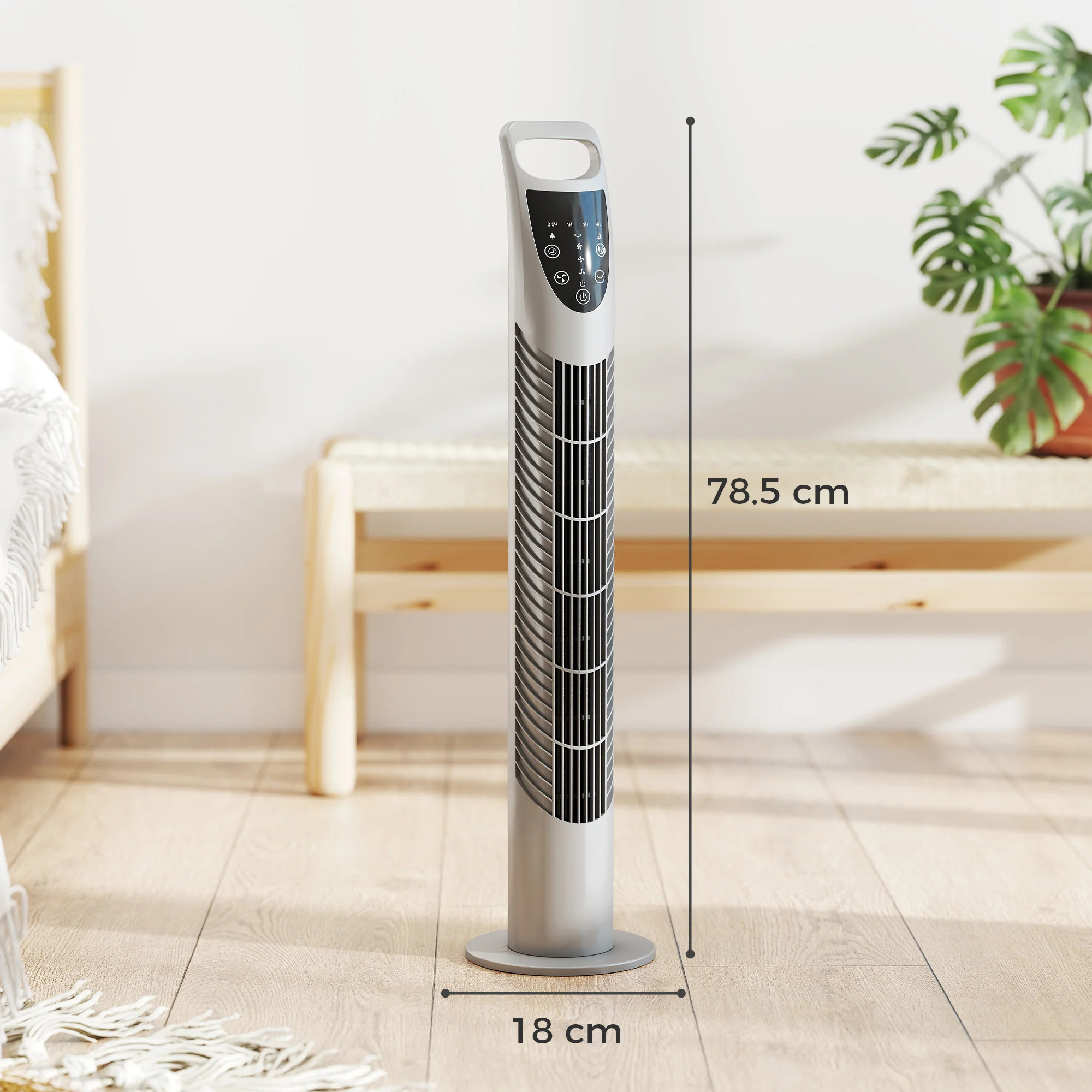 HOMCOM 78.5cm Oscillation Tower Fan With Remote Control 3-Speed Wind Grey - Image 3
