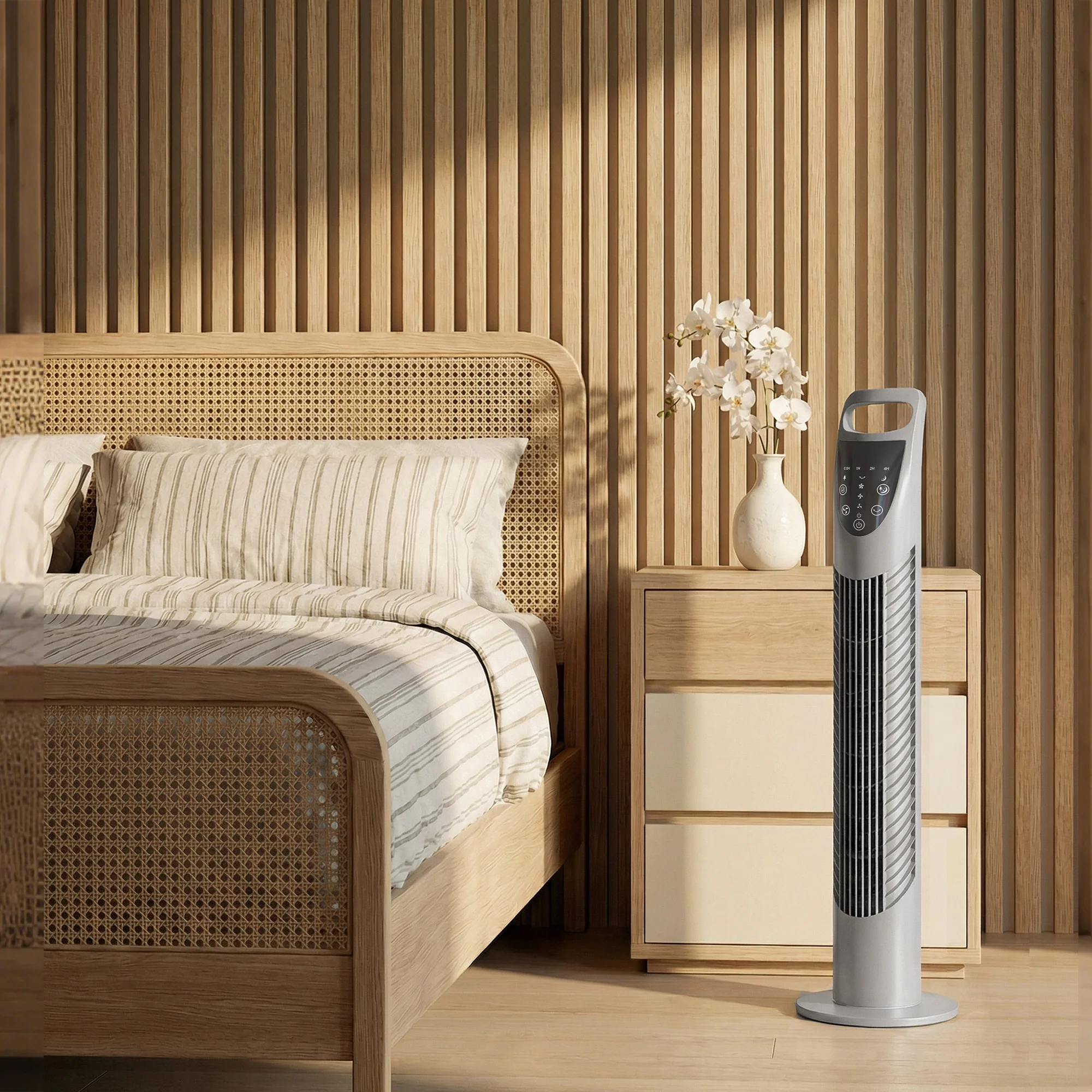 HOMCOM 78.5cm Oscillation Tower Fan With Remote Control 3-Speed Wind Grey - Image 8